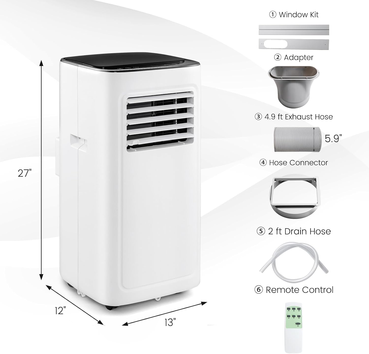 PETSITE 9000 BTU Portable Air Conditioner, 3-in-1 AC Cooling Unit with Remote Control, Dehumidifier, 24H Timer, Stand up Air Conditioner Cools Rooms up to 280 Sq.Ft, Window Kit Included