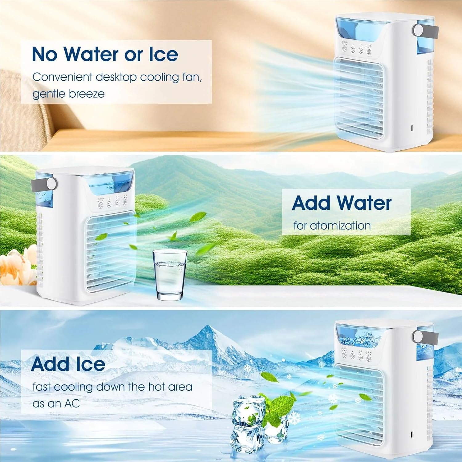 Portable Air Conditioner, 3 IN 1 Portable Air Conditioning Fan Household Multi-function Humidifier,Desktop Fan for Home Outdoors