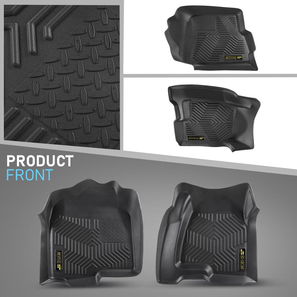 Floor Mats TPE Compatible with Chevy Silverado/GMC Sierra 1500 1999-2006 & Classic 2007 & 2500 2001-2004 3PCS Cargo Liners All Weather Protection Accessories
