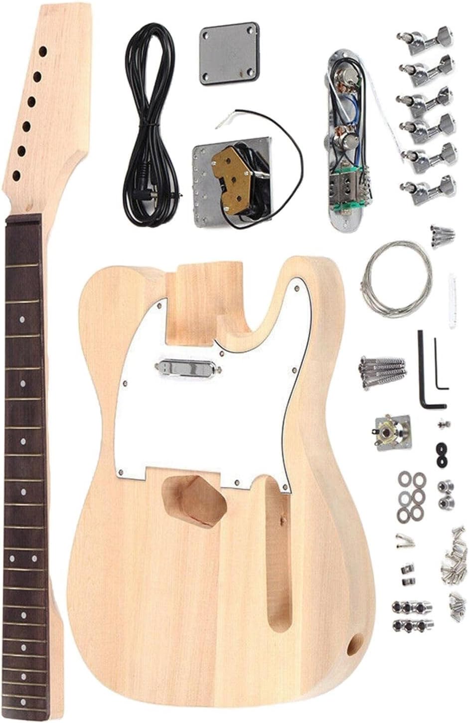 TSTS DIY Electric Guitar Kit Basswood Body Rosewood Fingerboard for Guitar Musical Instrument Lover Unfinished Electric Guitar Kit