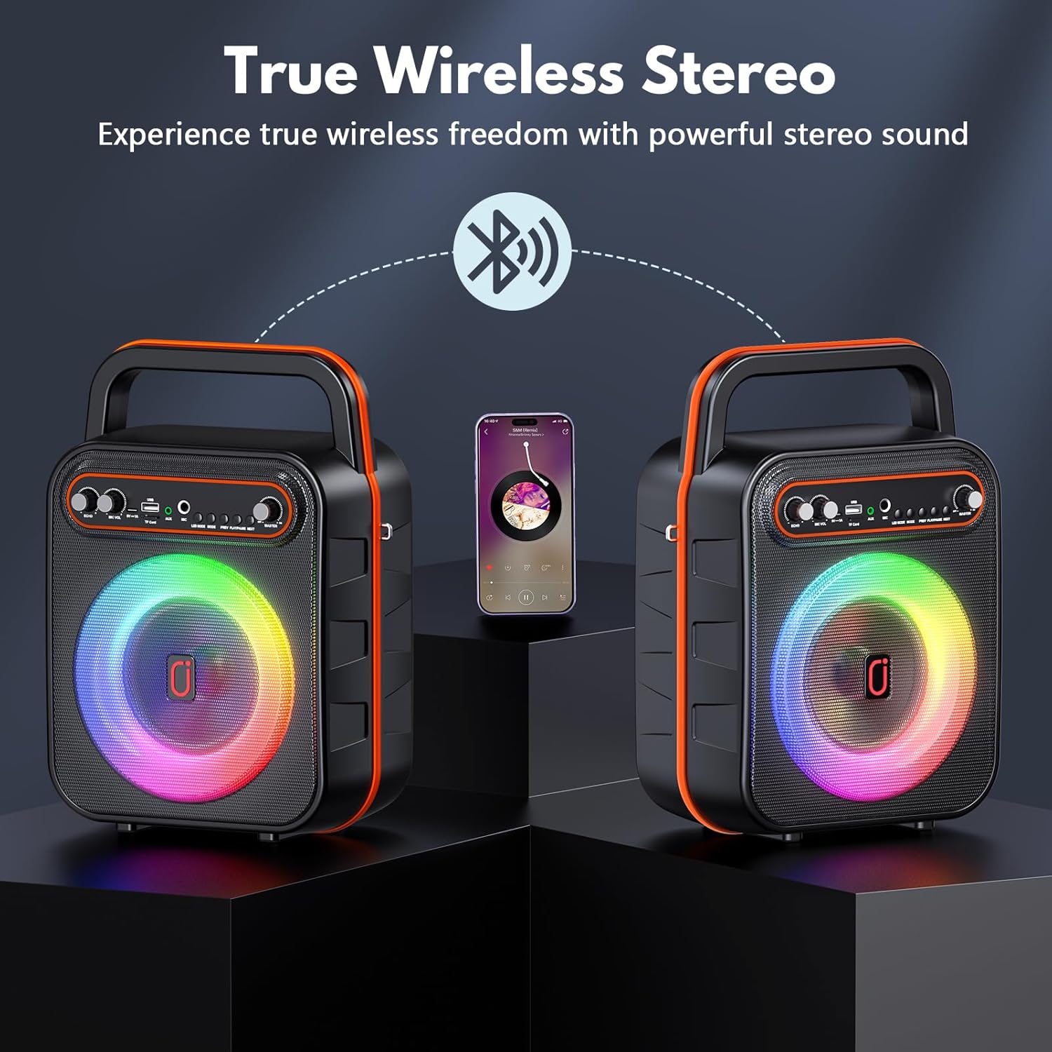 JYX Karaoke Machine for Adults & Kids, Portable Bluetooth Speaker with 2 Wireless Microphones, PA System Treble & Bass with LED Lights, Supports USB/AUX/TF/FM/REC for Home Party Outdoors