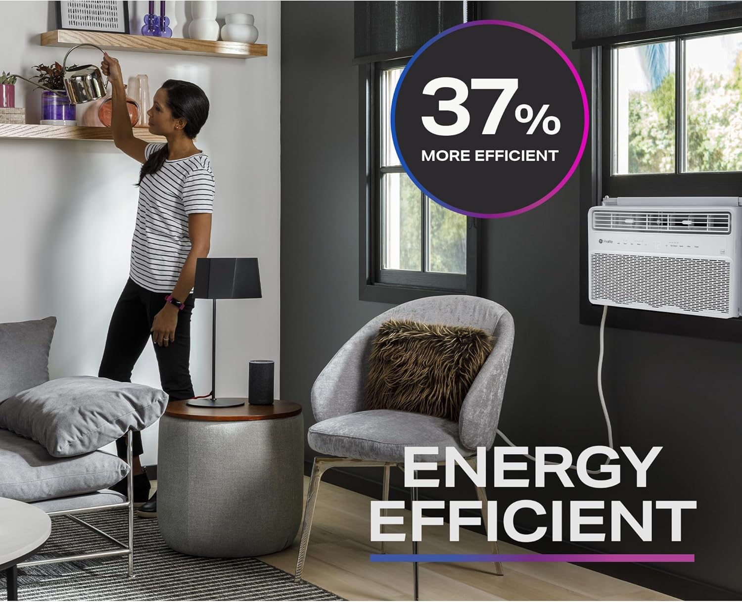 GE Profile Inverter Window Air Conditioner Unit 8,000 BTU with Energy Efficient AC Cooling up to 350 sq ft., Ultra Quiet, SMART Home Capable, Includes Remote and Install Kit, White