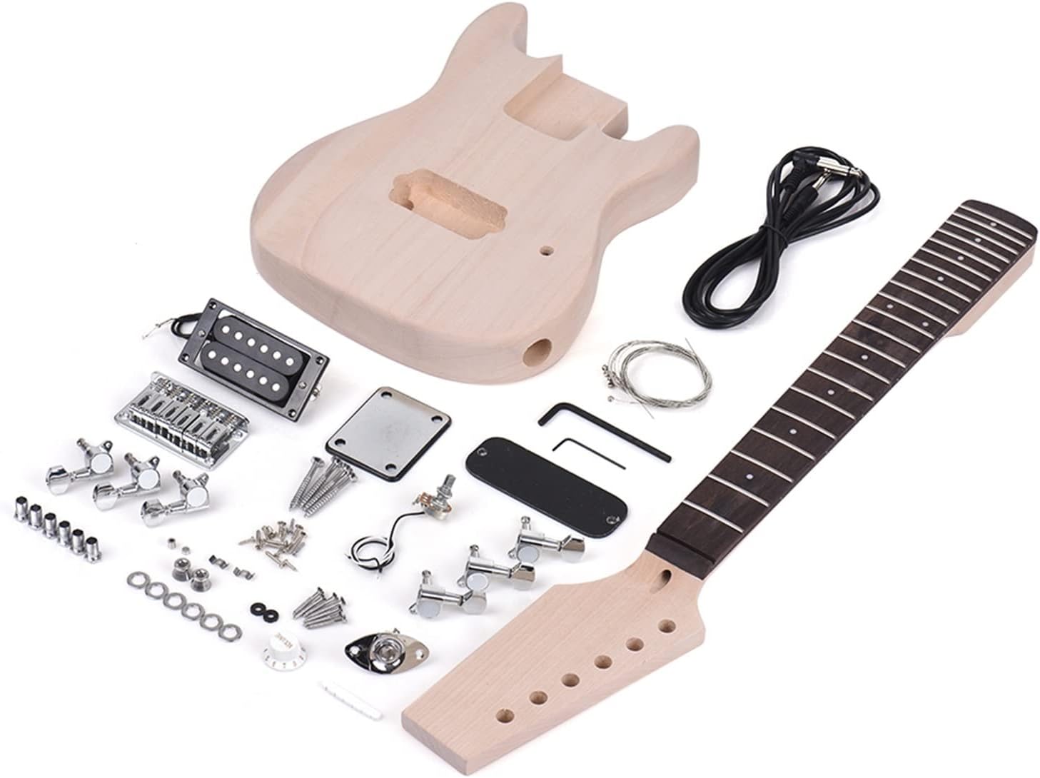 Unfinished DIY Electric Guitar Kit Basswood Body Maple Wood Neck Rosewood Fingerboard Unfinished Guitar Set