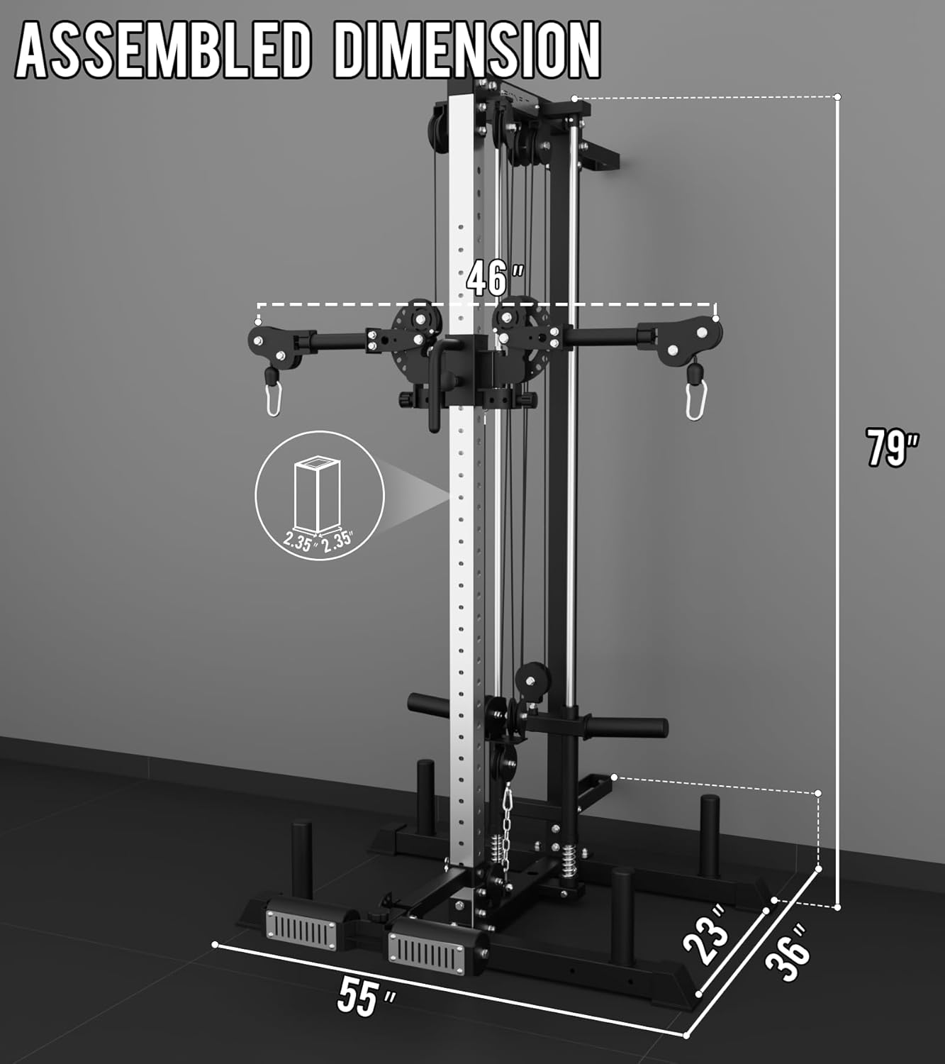 Eonfit Cable Machine for Home Gym, LAT Pulldown Cable Crossover Machine Workout Station Pulley System Tower with Leg Holder, LAT Bar, Foot Board Accessories