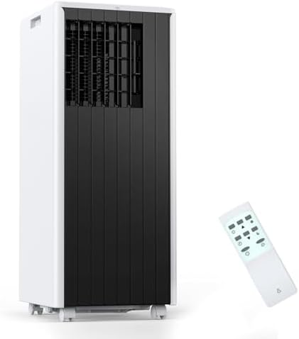 8,000 BTU A/C for Rooms up to 350 Square Meters, Portable Air Conditioner, 3-in-1 A/C Unit, Dehumidifier and Fan with Digital Display, Remote Control, Window Mounting Kit, 24 Hour Timer（black+white)