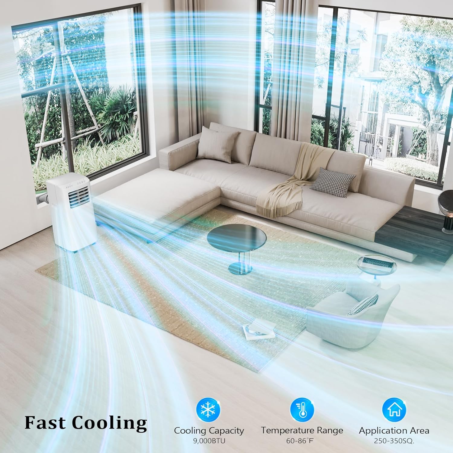 ROVSUN WiFi Enabled Smart 9000 BTU Portable Air Conditioner with Remote & APP Control, 3-in-1 Cooler, Dehumidifier & Fan, Powerful Room Mobile AC Unit with Rolling Wheels & Easy Installation Kit