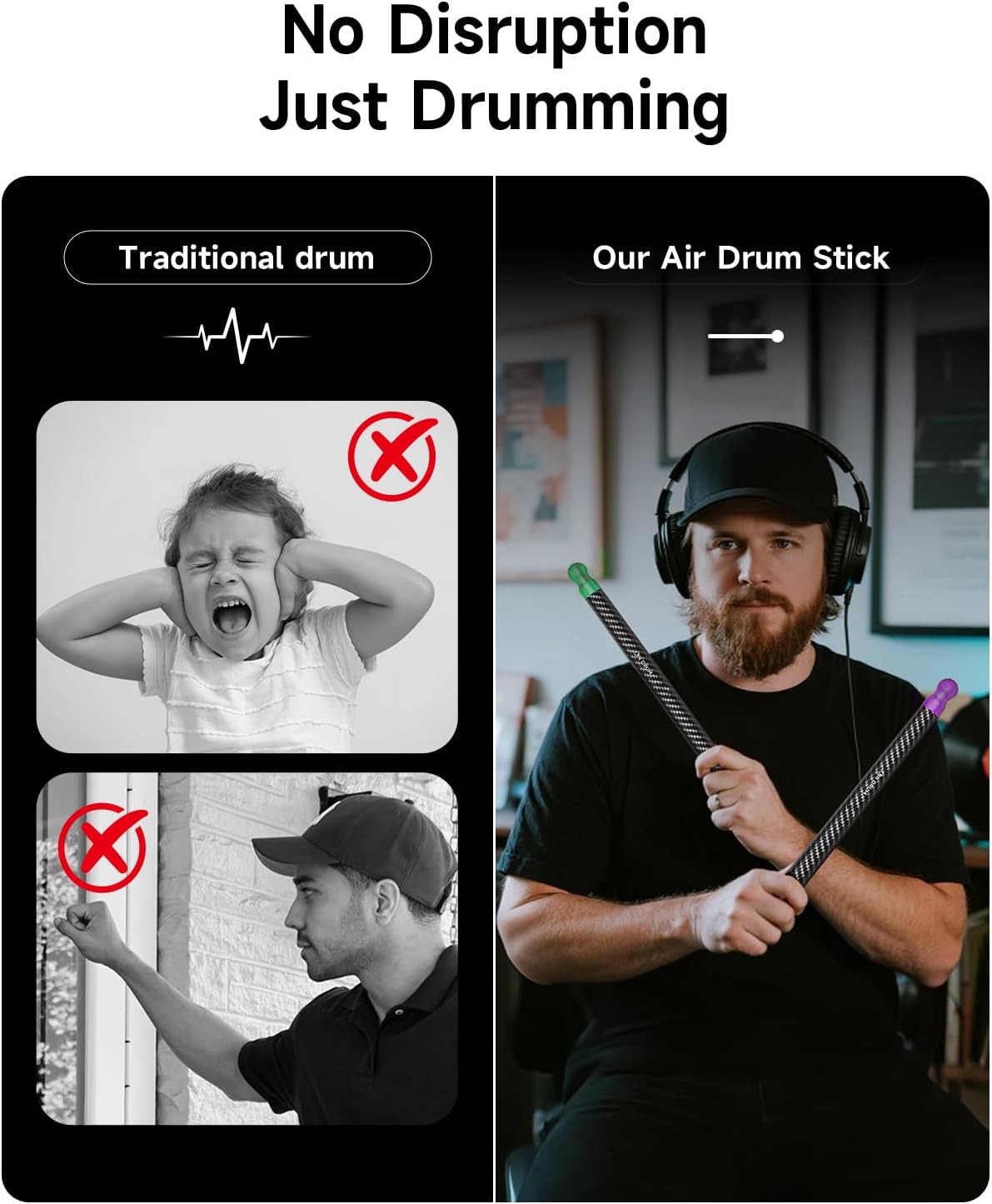 Upgraded Air Drumsticks with Speaker, Virtual Drum Sticks, Electronic Drum Set & Pedals & Bluetooth Adapter & 8 Sounds, 3D Motion Sensing RGB, for Home & Party Adults, Kids, Christmas Gift (Black)