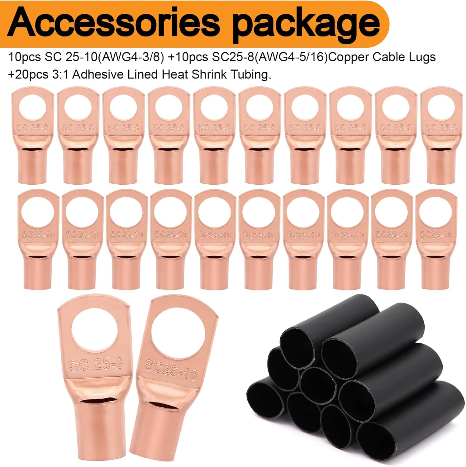 4 Gauge Wire (50FT Black+50FT Red) Copper Clad Aluminum CCA,20PCS Lugs Terminal Connectors,20PCS 3:1 Heat Shrink Tube and a 10 Inch Heavy Duty Cable Cutter