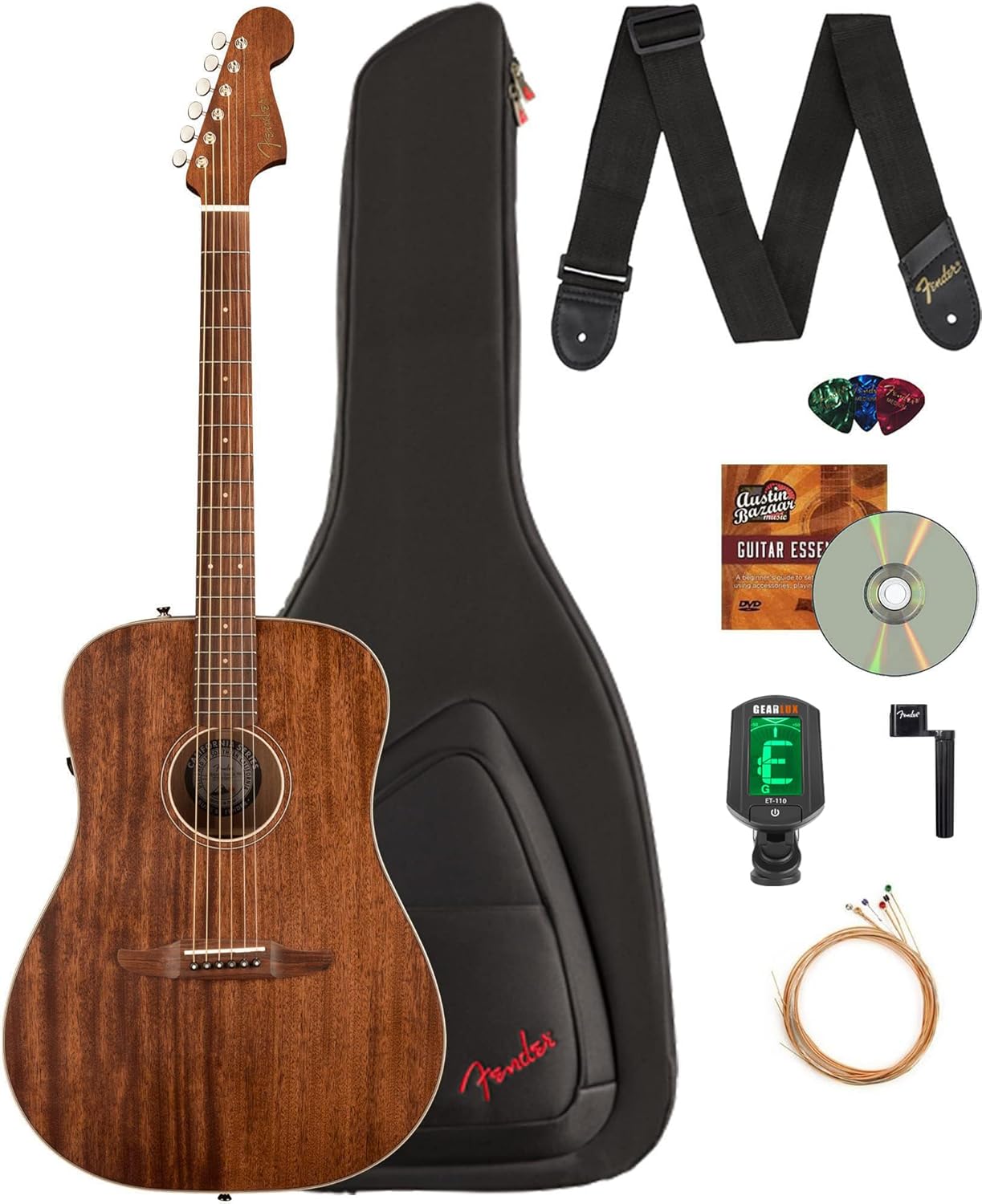 Fender Redondo Special Acoustic Electric Guitar Bundle with Gig Bag, Strap, Clip-on Tuner, Strings, String Winder, Picks, and Austin Bazaar Instructional DVD - Natural