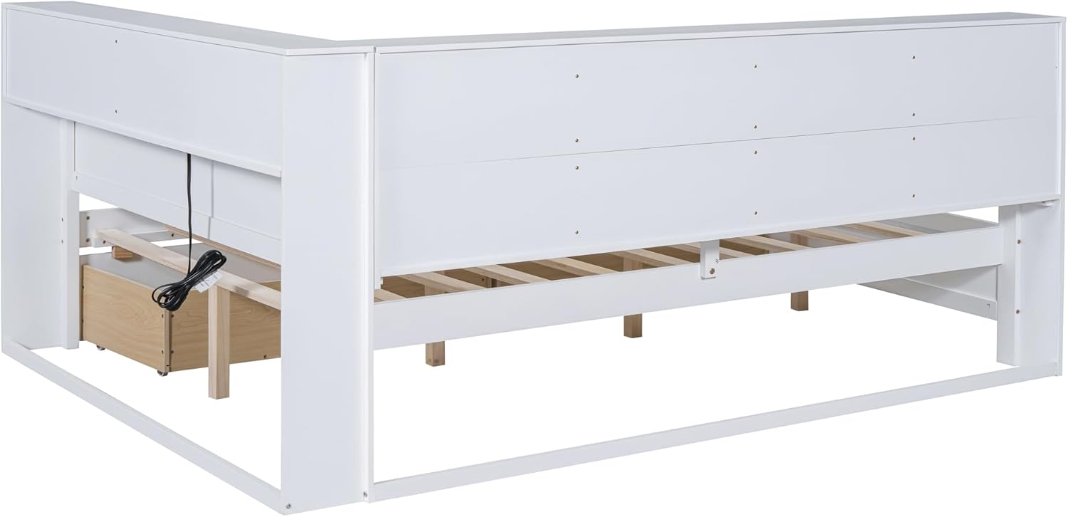 Wooden Twin Size Daybed with Storage and Charging Station, Twin Daybed Frame with 2 Drawers for Bedroom and Guest Room White (Product C)