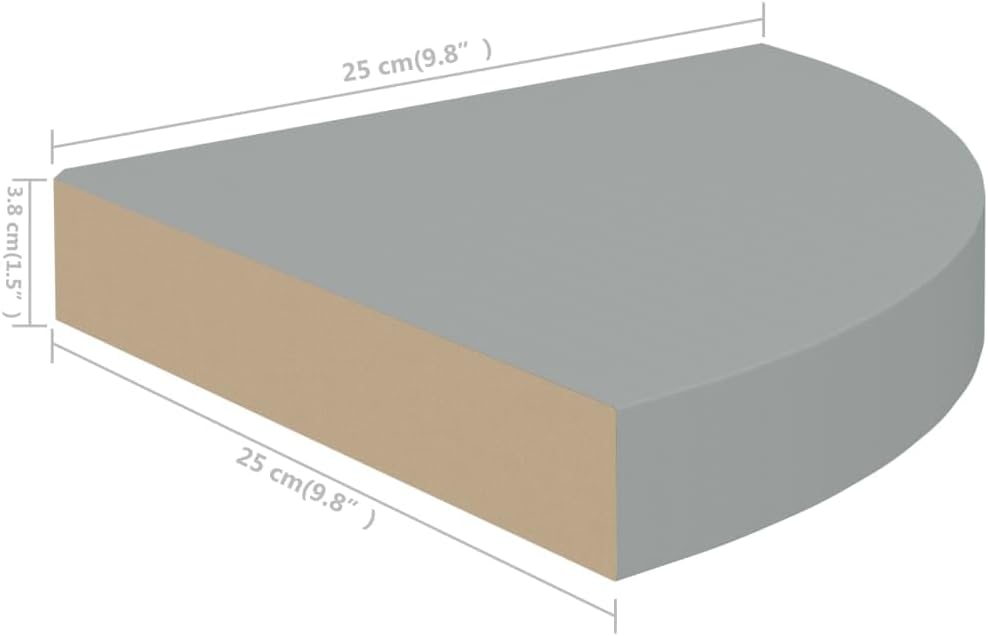 MDF Floating Corner Shelf, Corner Shelf Wall Mount Organizer Storage Display for Bathroom Bedroom Kitchen, Gray 9.8