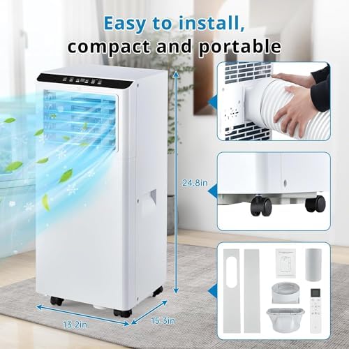 Portable Air Conditioner, 8000 BTU Air Conditioner with Remote Control,Quiet AC Unit with Cool, Dehumidifier & Fan Mode, 24 Hour Timer, Room Cooling Up to 350 sq ft