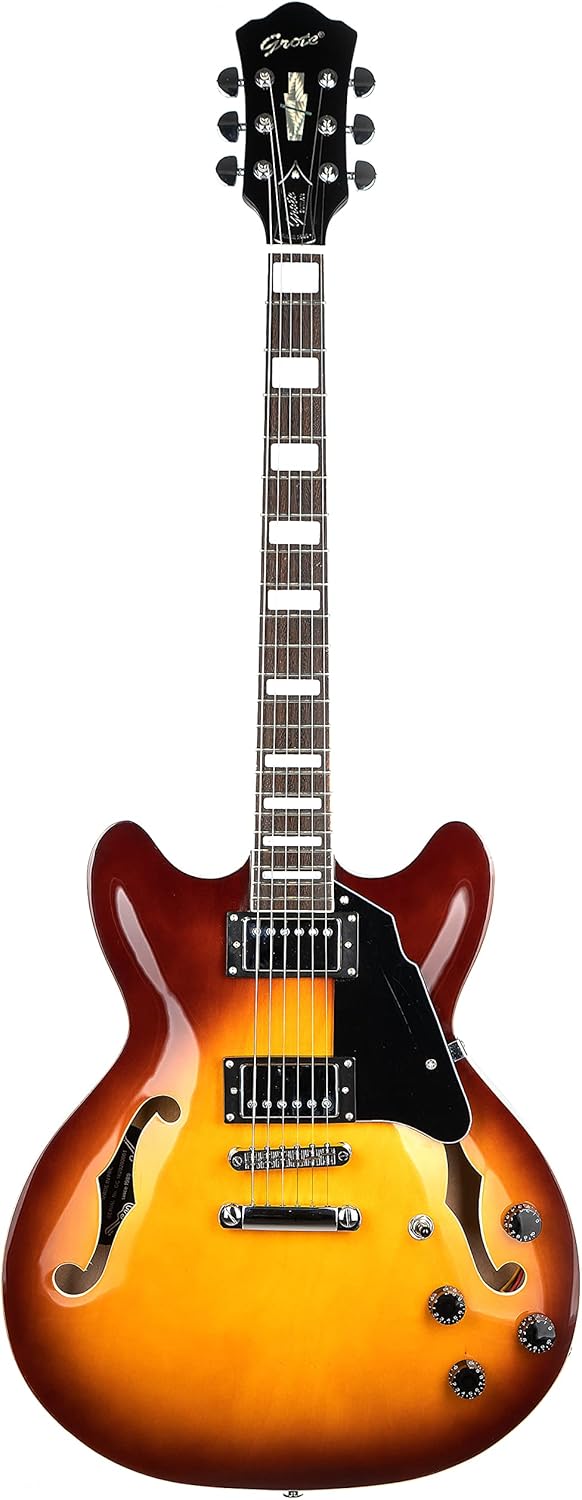 Grote Full Scale Electric Guitar Semi-Hollow Body Guitar Stainless Steel Frets (Vintage Sunburst)