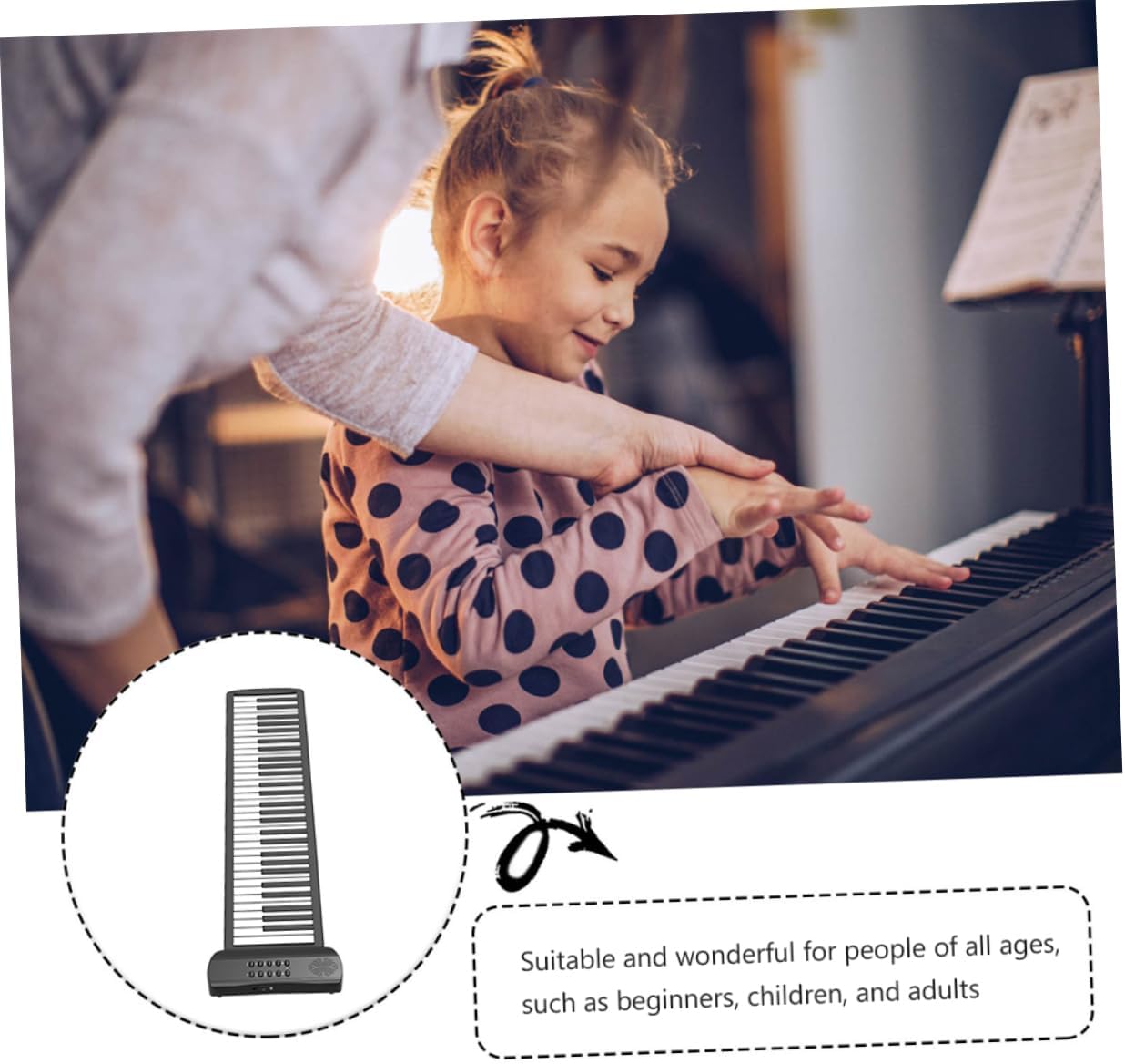 Vaguelly Style Keyboard 61-key Roll-up Piano Boys and Girls Adults Learning Musical Instrument