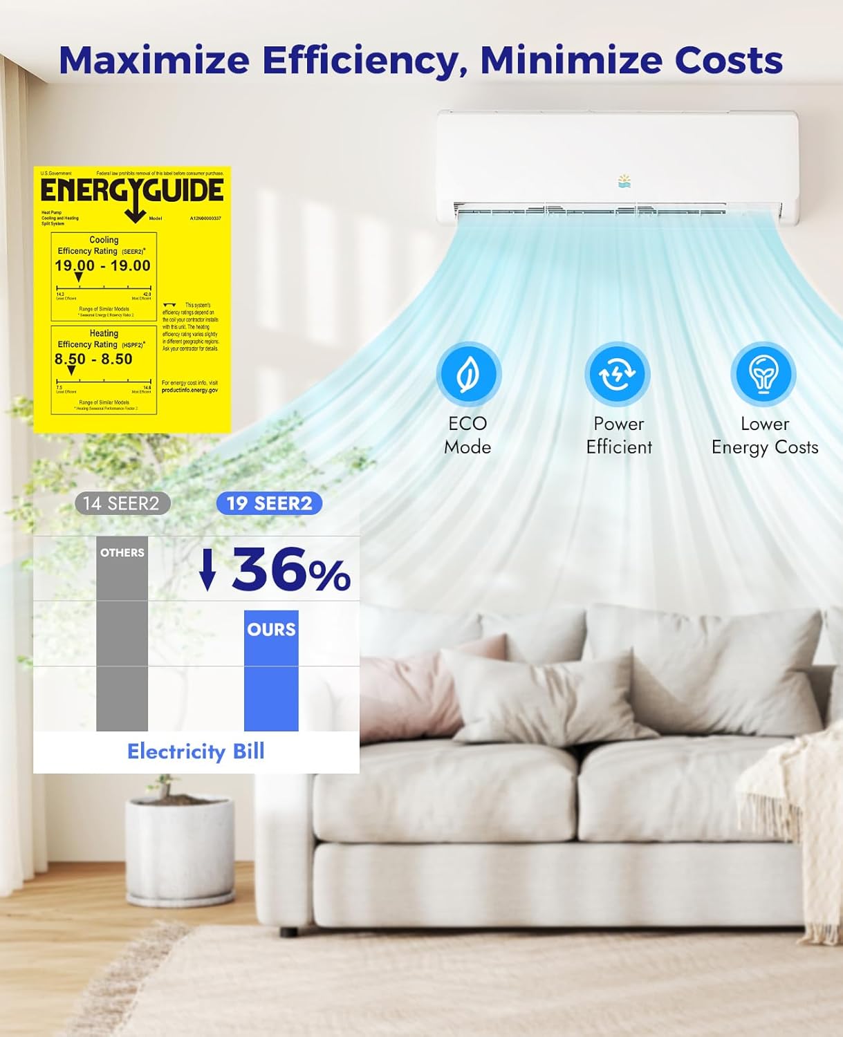 Mini Split Ac/Heating System - 12000 BTU Ductless Mini Split Air Conditioner with Heat Pump, 19 SEER2 115V Energy Efficient Ac Unit Up to 750 Sq.Ft with Installation Kit