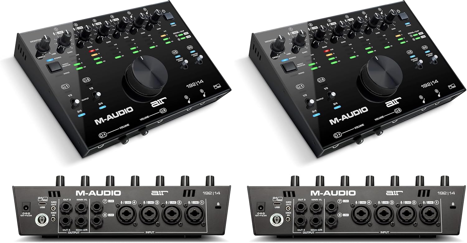 M-Audio AIR 192x14 - USB Audio Interface for Studio Recording with 8 In and 4 Out, MIDI Connectivity, and Software from MPC Beats and Ableton Live Lite (Pack of 2)