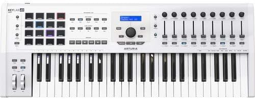 Arturia KeyLab MKII 49 Professional MIDI Controller and Software (White) with 6ft MIDI Cable, Sustain Pedal & Keyboard Dust Cover (Small) Bundle