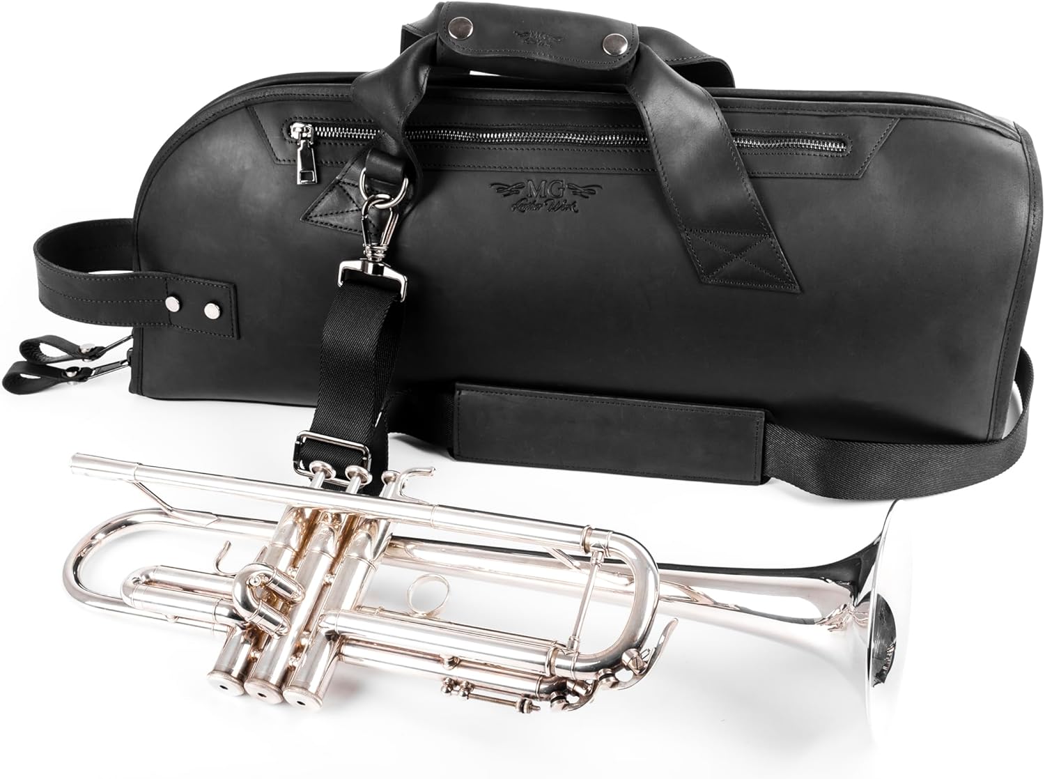 Leather Trumpet Gig Bag. Padded, Lightweight & Water-Resistant, w. Shoulder Strap & Handle. Durable Protection w. Accessory Pocket. Instrument Case Storage & Travel (Trumpet, black)