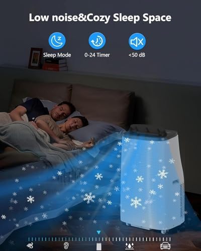 14000 BTU Portable Air Conditioner - 4 in-1 Cooling, Dehumidifier, Fan & Sleep Mode, Quiet AC Unit for Rooms up to 750 Sq.Ft, 24H Timer, Remote & Window Kit Included, Grey