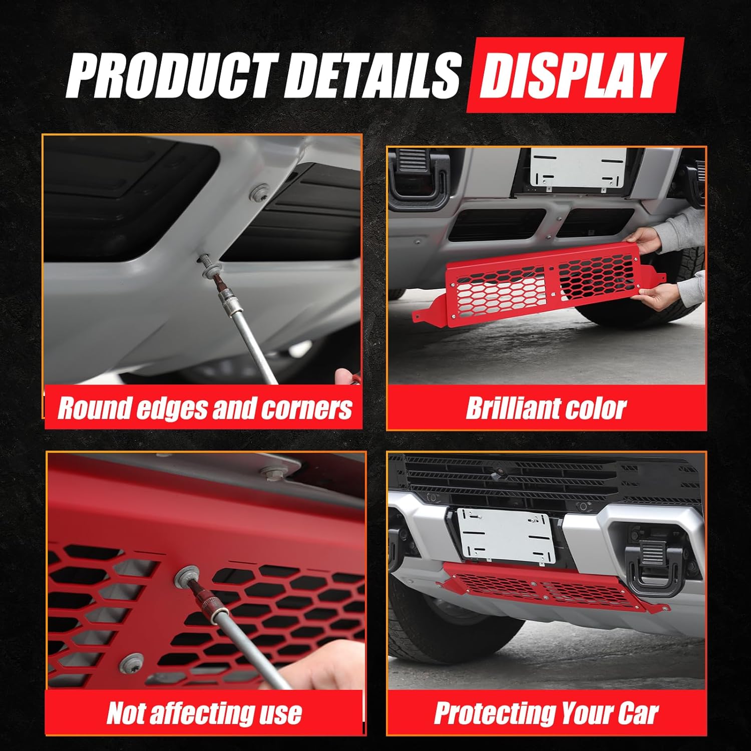 for Hummer EV Accessories Front Lower Bumper Grill Air Intake Protective Cover for 2022-2025 2026 Hummer EV SUV Pickup Aluminium Bumper Center Radiator Guards Grille Air Vent Guard Trim (Red)