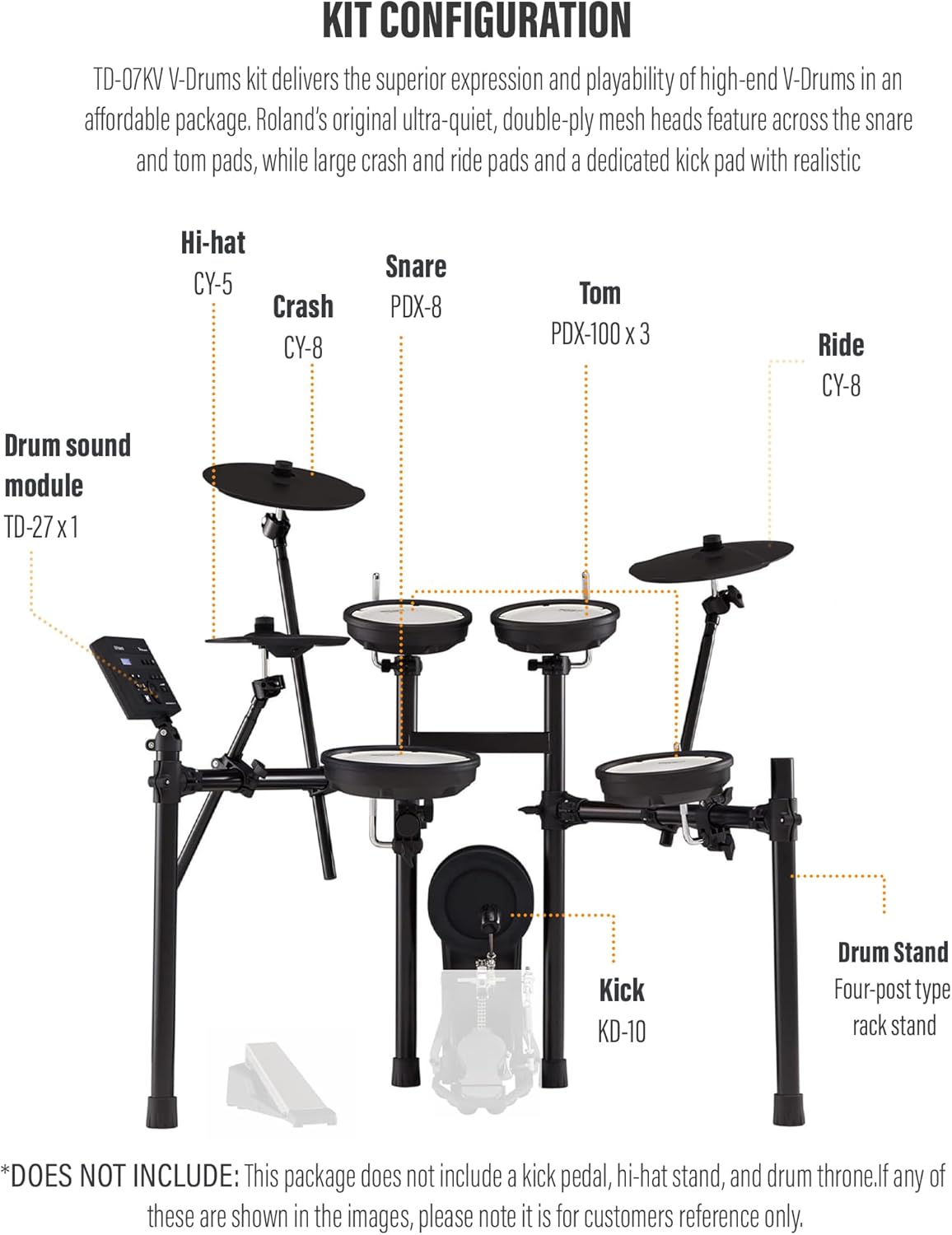 Roland V-Drums TD-07KV Electronic Drum Set Bundle with Drumstick Bag, 3.5mm Audio Cable, 3 Pairs of Drumsticks, and Austin Bazaar Polishing Cloth