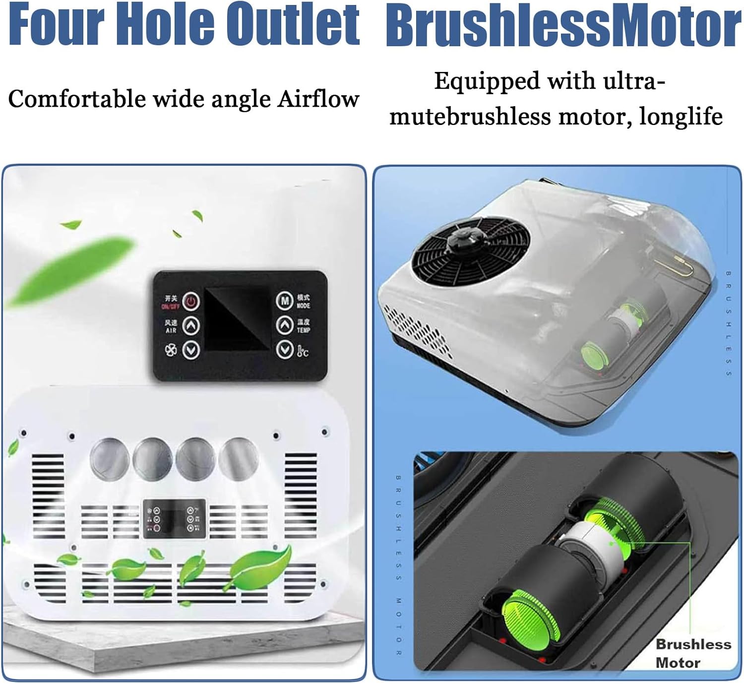 12V/24V Electric RV Roof Air Conditioner, Truck Cab Camper Air Conditioner Cooling/Heating, Non-Ducted Air Conditioner Low Noise for Buses, Trailers, Van,White-24V