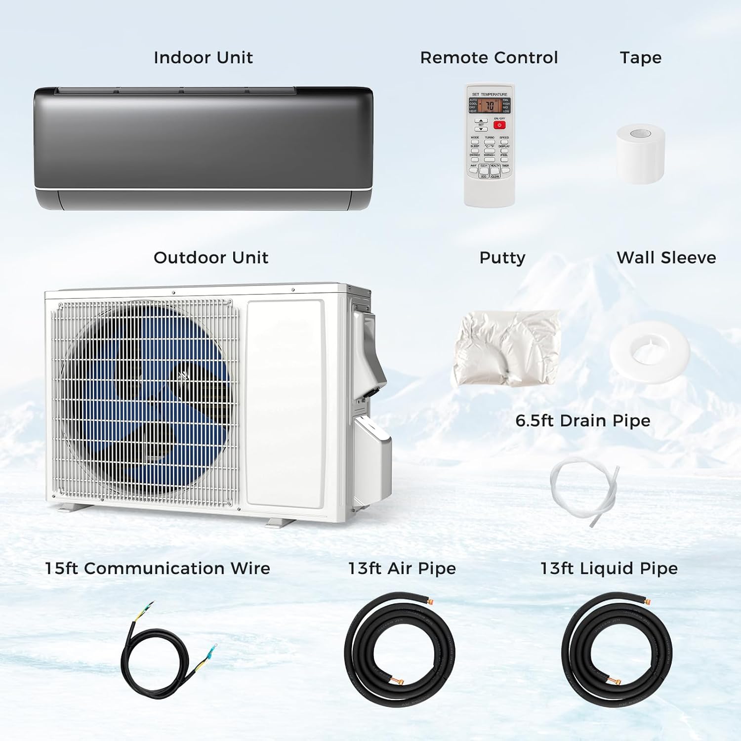 DORTALA 12000 BTU Mini Split Air Conditioner & Heater, 22 SEER2 115V Pre-Charged Inverter Heat Pump System with Remote Control, Installation Kit, Wall Mounted Ductless AC Unit, Dark Grey