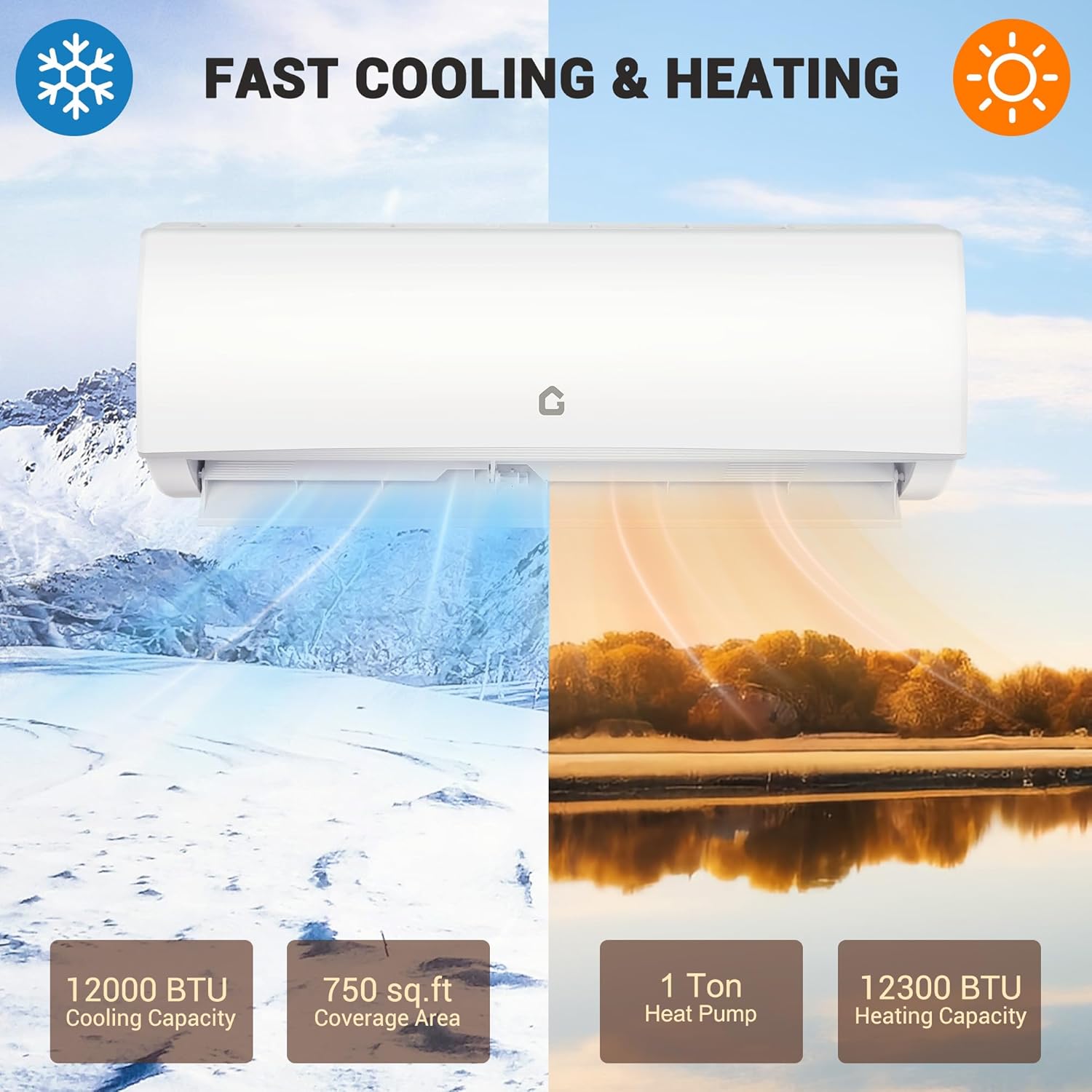 9000 BTU Air Conditioner, Wifi Enabled Mini Split Heater with Inverter, 20 SEER2 230v Energy Saving Ductless Split AC Unit with Pre-Charged Condenser