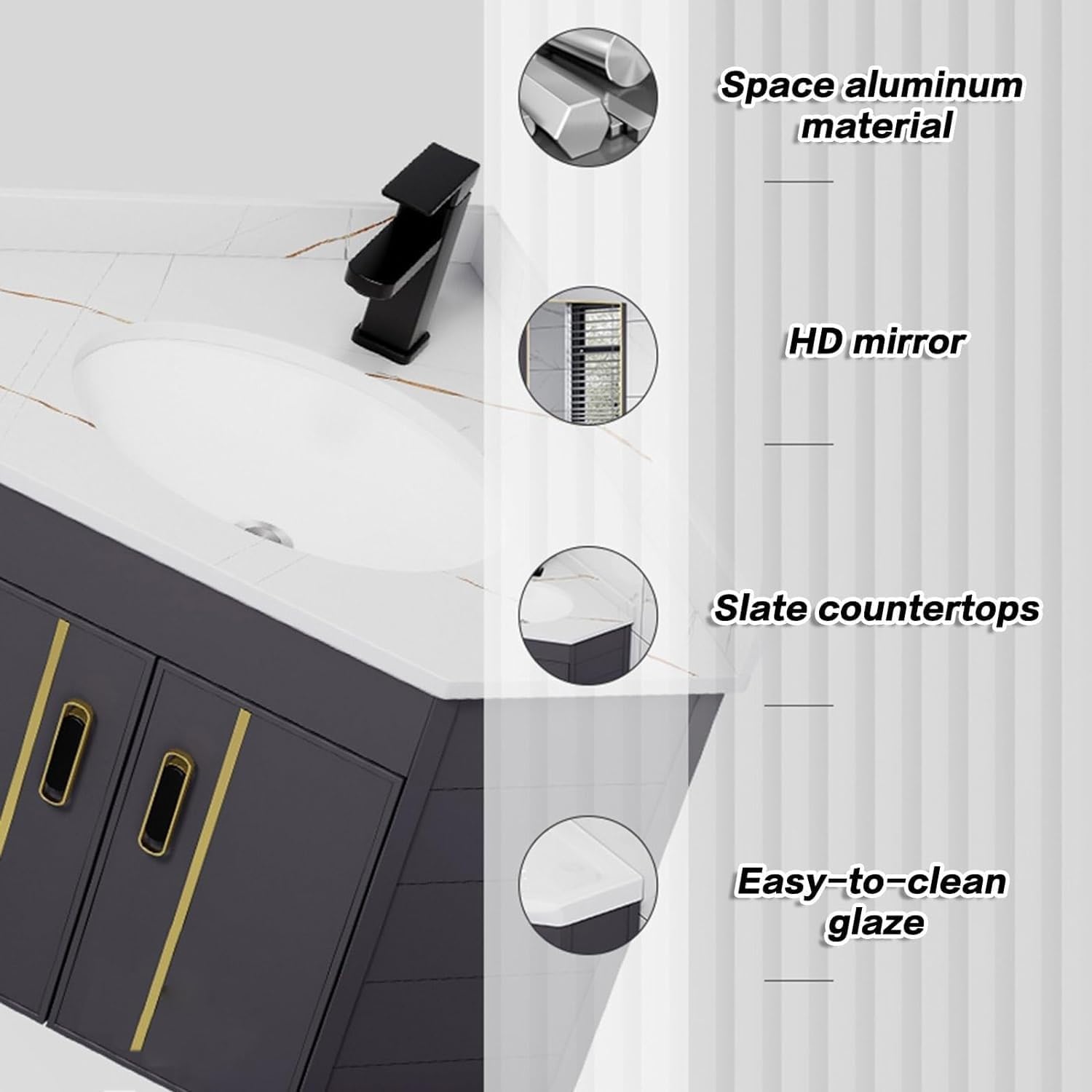 Sink,Corner Bathroom Vanity Cabinet with Sink, Wall Mount Bathroom Sink for Small Space, Utility Washing Hand Basin Design, for Home Kitchen Patio Room,One Color-Black White