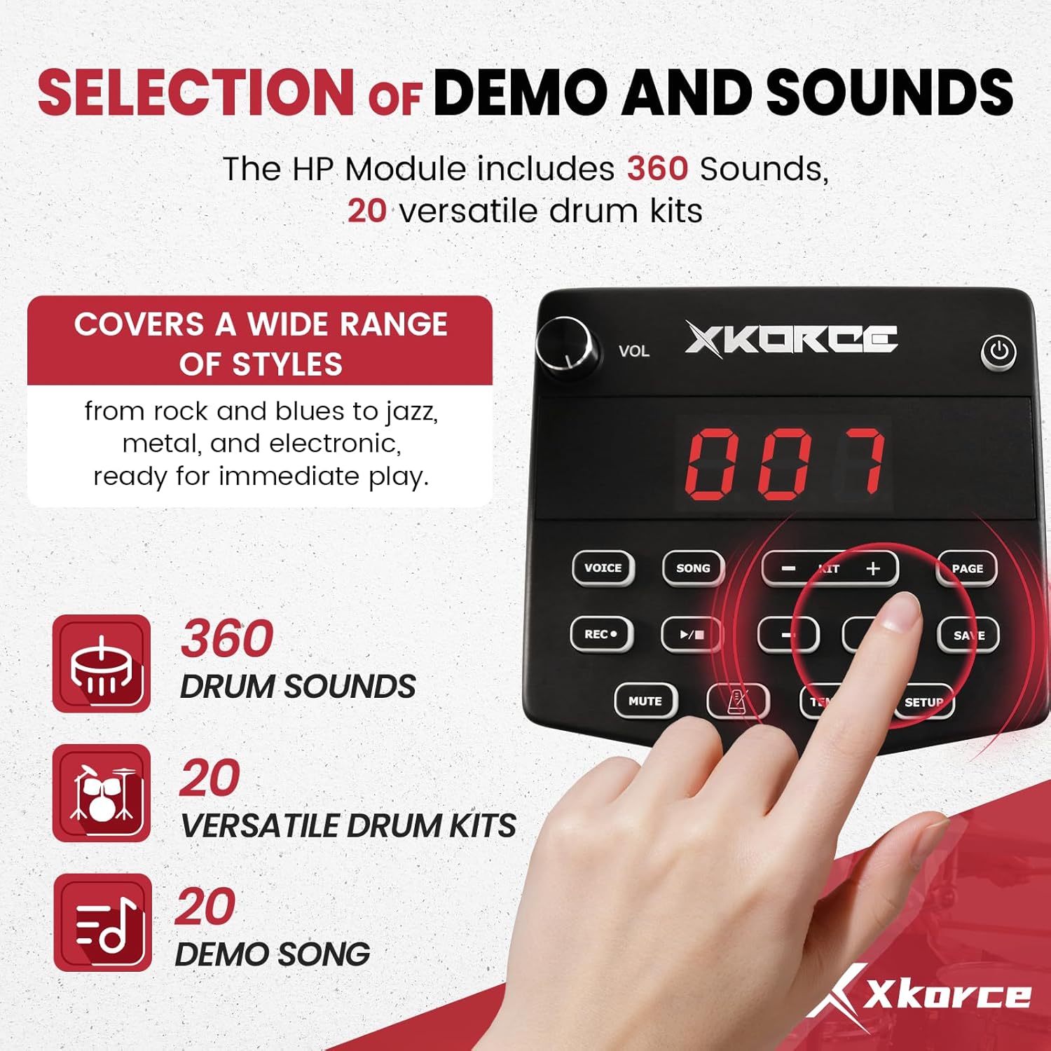 Electronic Drum Set Electric Drum Kit with 4 Quiet Mesh Pads, 360 Sounds, 2 Pedals, Headphones, Sticks, Dual Bluetooth function, Suit for Beginner