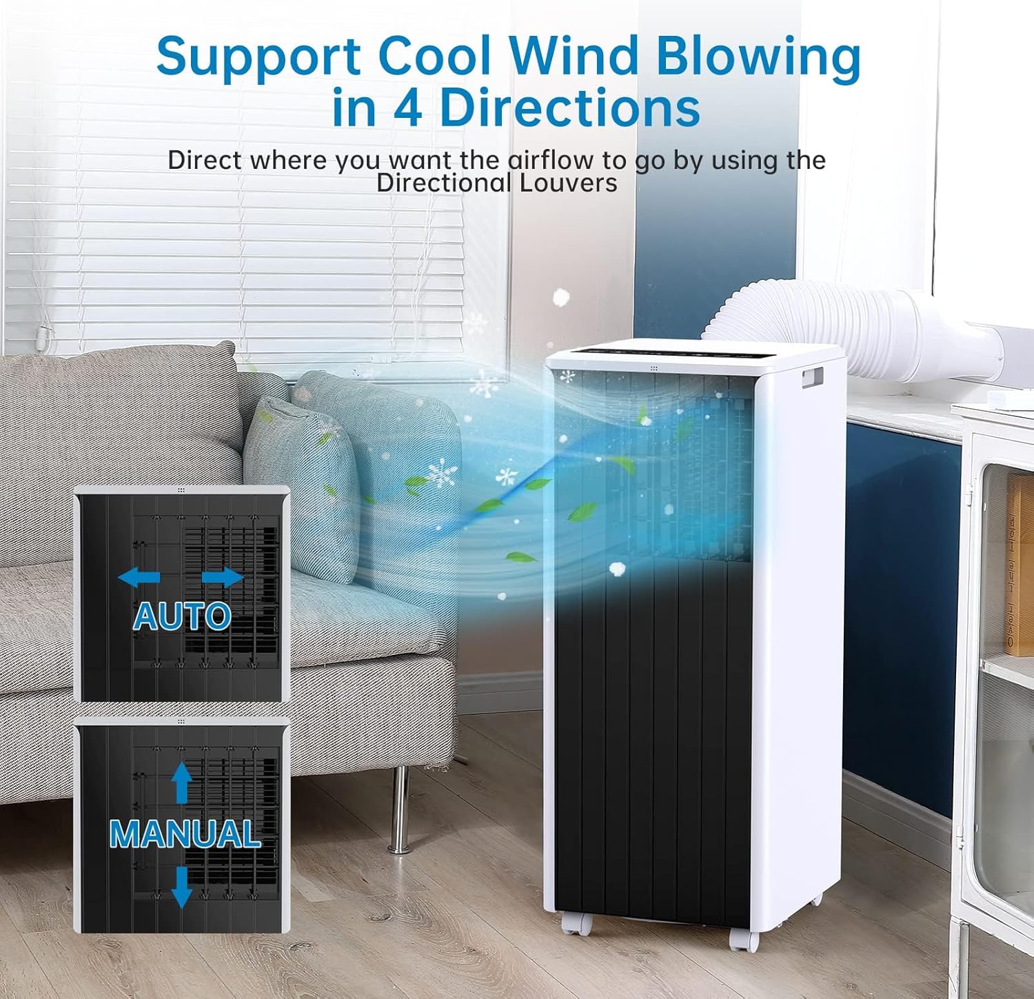 Portable Air Conditioners 8000 BTU, Remote Control AC Unit with 24H Timer, Low Noise & Energy Saving for Rooms Up to 350 Sq.Ft, Dorm, Office, Bedroom, Black & White