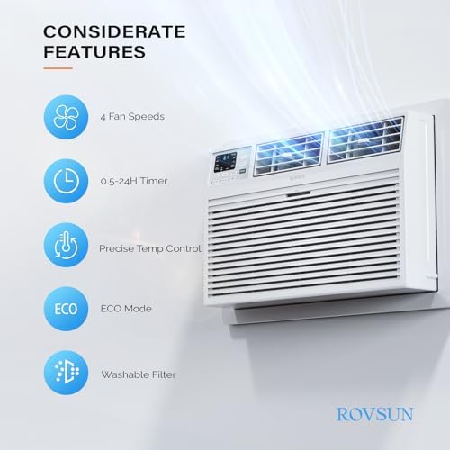 ROVSUN 12000 BTU Through the Wall Air Conditioner with Remote Control, 4-in-1 Wall AC Unit, Heater, Dehumidifier & Fan with Timer for Bedroom, Apartment, Dorm up to 450 Square Feet, 230V/60Hz