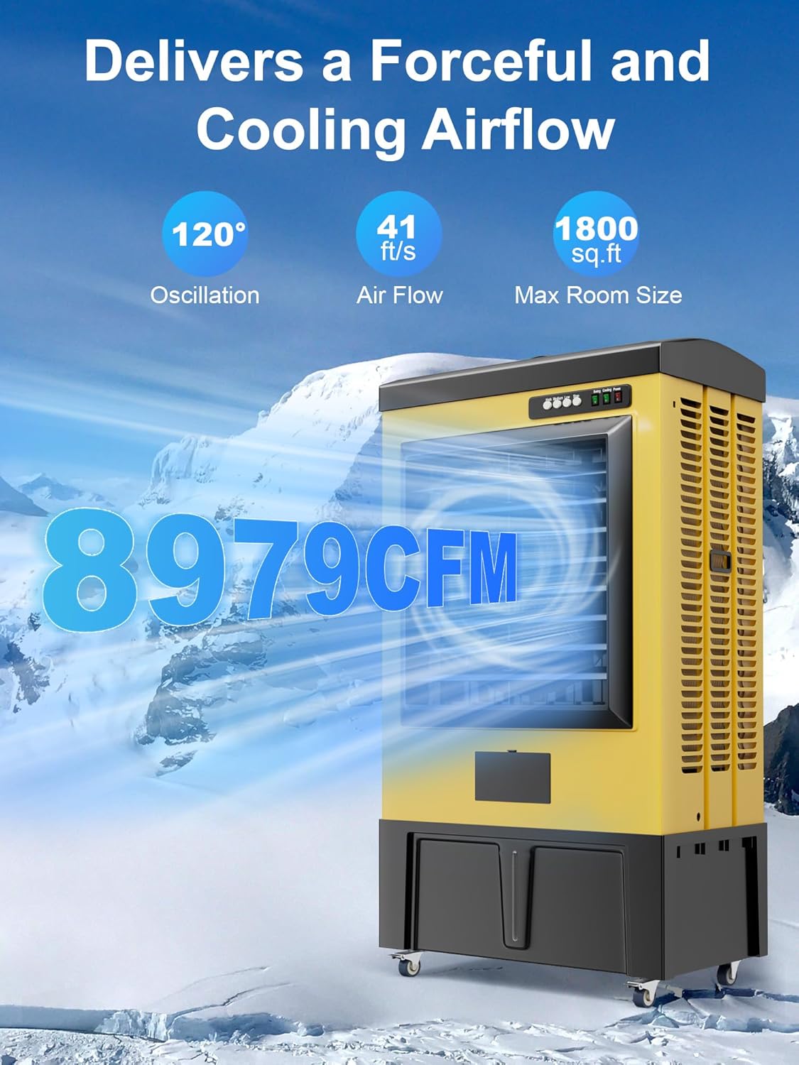 Uthfy 8979 CFM Swamp Cooler Air Conditioner, 58IN Evaporative Air Cooler with 36 Gal Water Tank, 3 Speeds, 120°Oscillation, 5 Ice Packs, Outdoor Air Conditioner for Garage, Patio, Yard, Factory