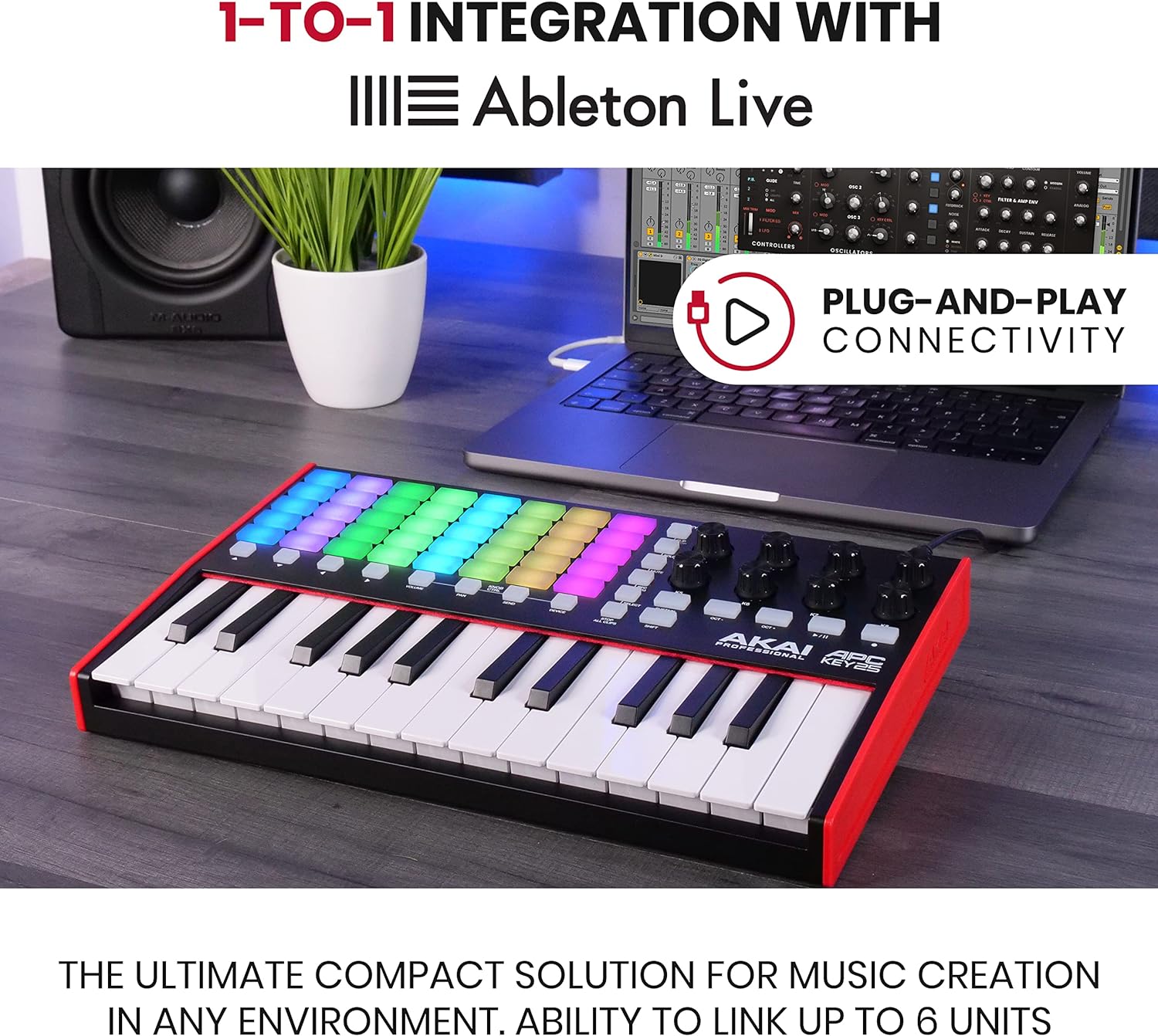 Akai Professional APC Key 25 MK2-25-Key USB MIDI Keyboard Controller for Clip Launching with Ableton Live Lite, 40 RGB Pads and 8 Rotary Knobs
