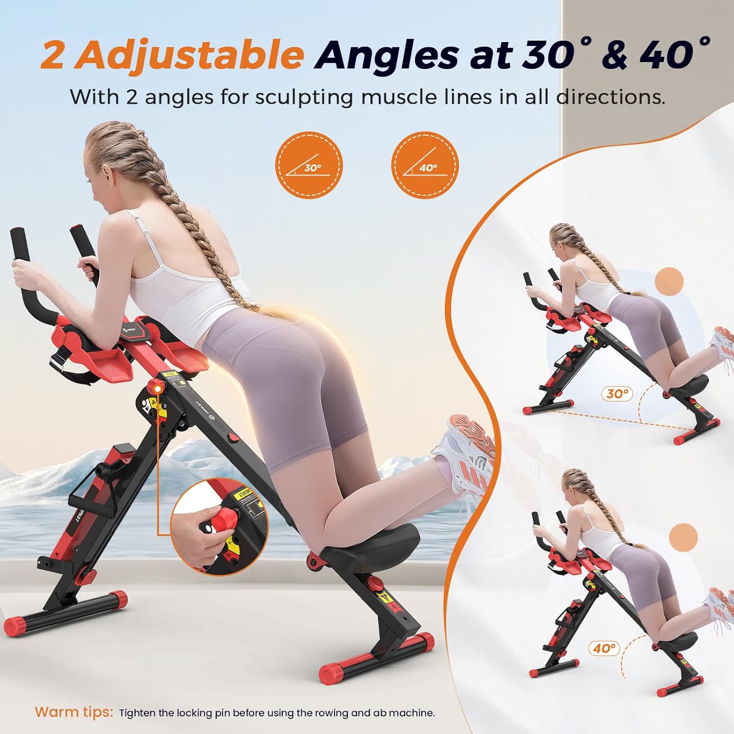 Rowing Machines for Home, 4 in 1 Rowing and Ab Machine with 2 Levels of Workout Resistance, Quiet & Foldable Row Machine with 3 Adjustable Handle Heights & LCD Monitor, Rower Machine for Home