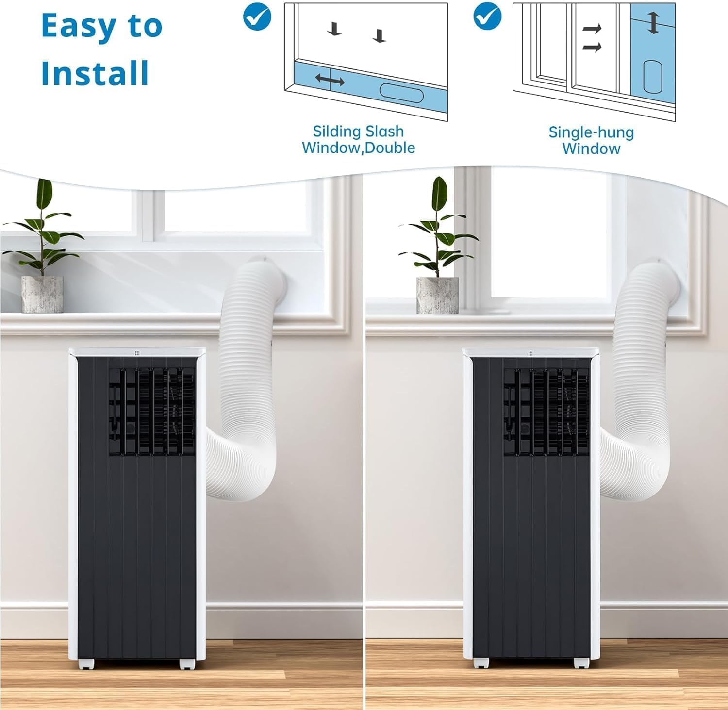 Portable Air Conditioner 8000 BTU, AC Unit Cool Up to 350 Sq.Ft.,3 In 1 Cooling, Dehumidifier, Fan, Remote Control/LED Display/24Hrs Timer/360° Wheels/Installation Kits for Home Office Bedroom, W/B