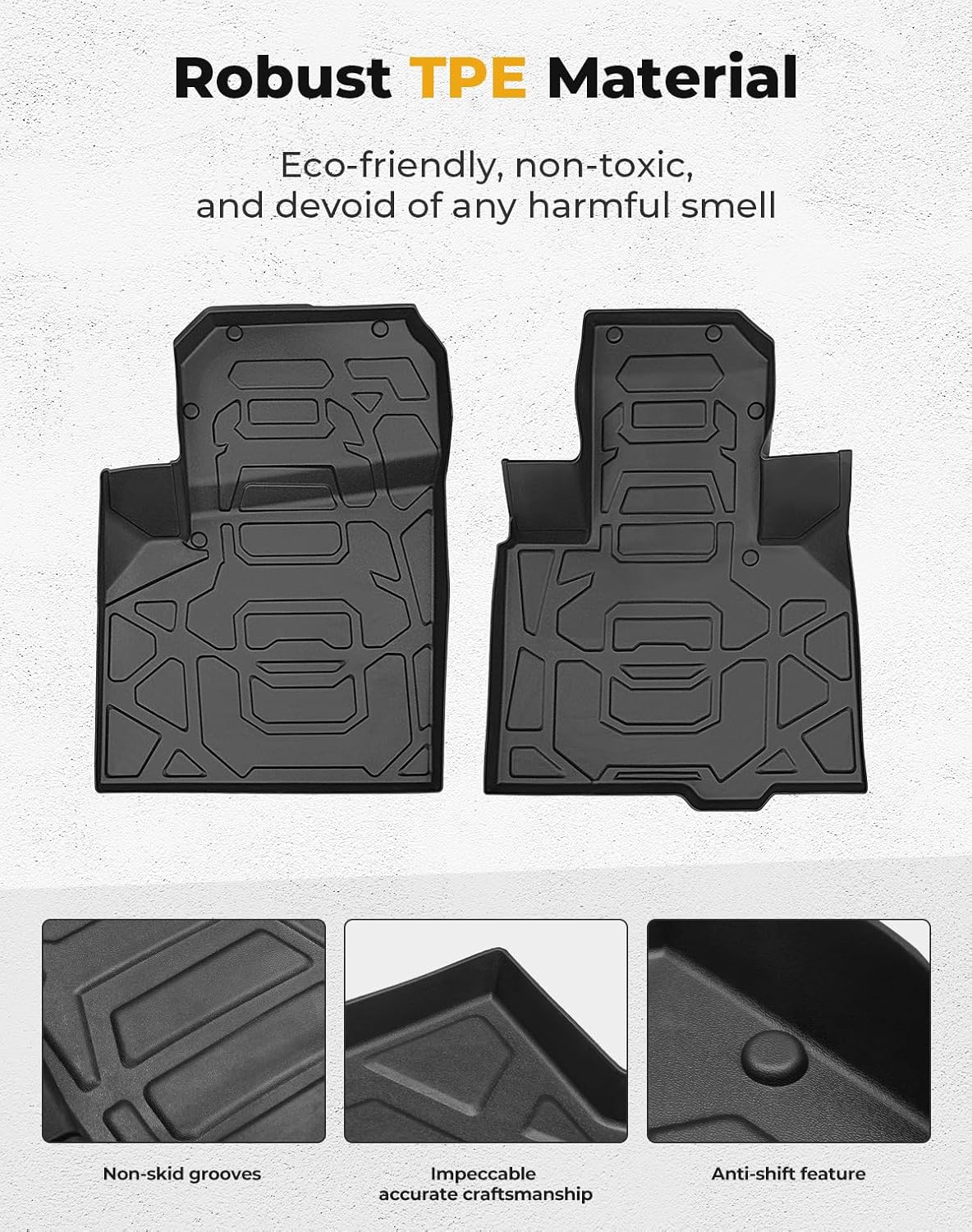 KEMIMOTO 2020-2025 PRO XP Floor Mats Liners Front TPE Anti-Slip Floor Mat All Weather Protection Accessories Black Compatible with Polaris RZR PRO XP 2020-2025