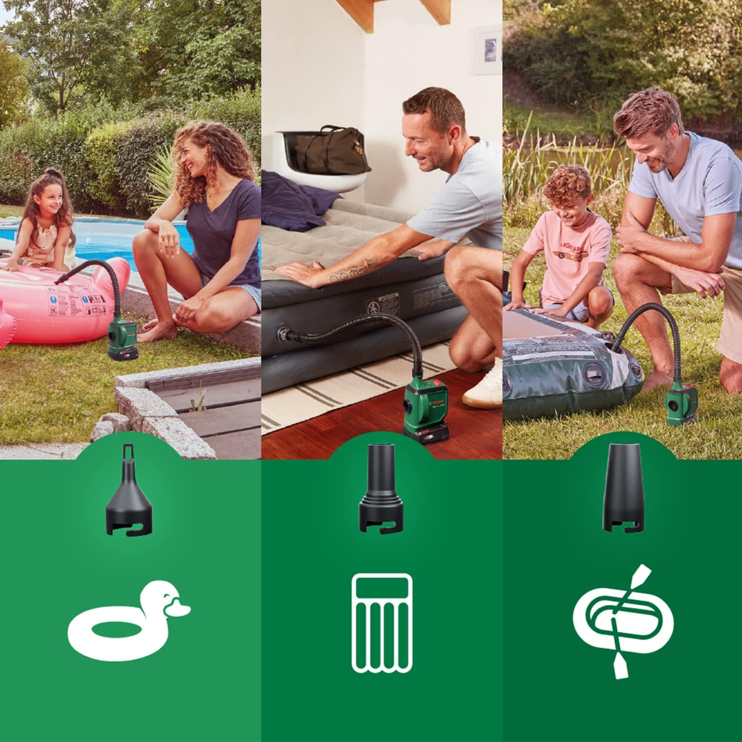 Bosch Home & Garden Wireless air Pump 18 V Without Batteries, 3 nozzles Included, for Inflating or deflating, Swimming Pools and Other Toys (EasyInflate 18V-500)
