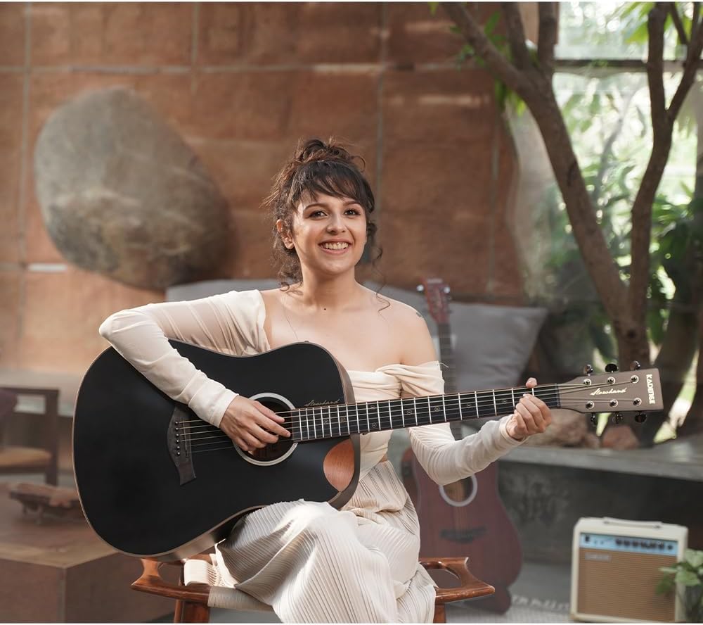 Kadence Slowhand Jumbo Semi Acoustic Guitar(Sh04) – Premium Black Spruce Wood with Heavy Padded Bag, Guitar Cable, Pro Capo, Set Of Strings, Picks with Learning Course