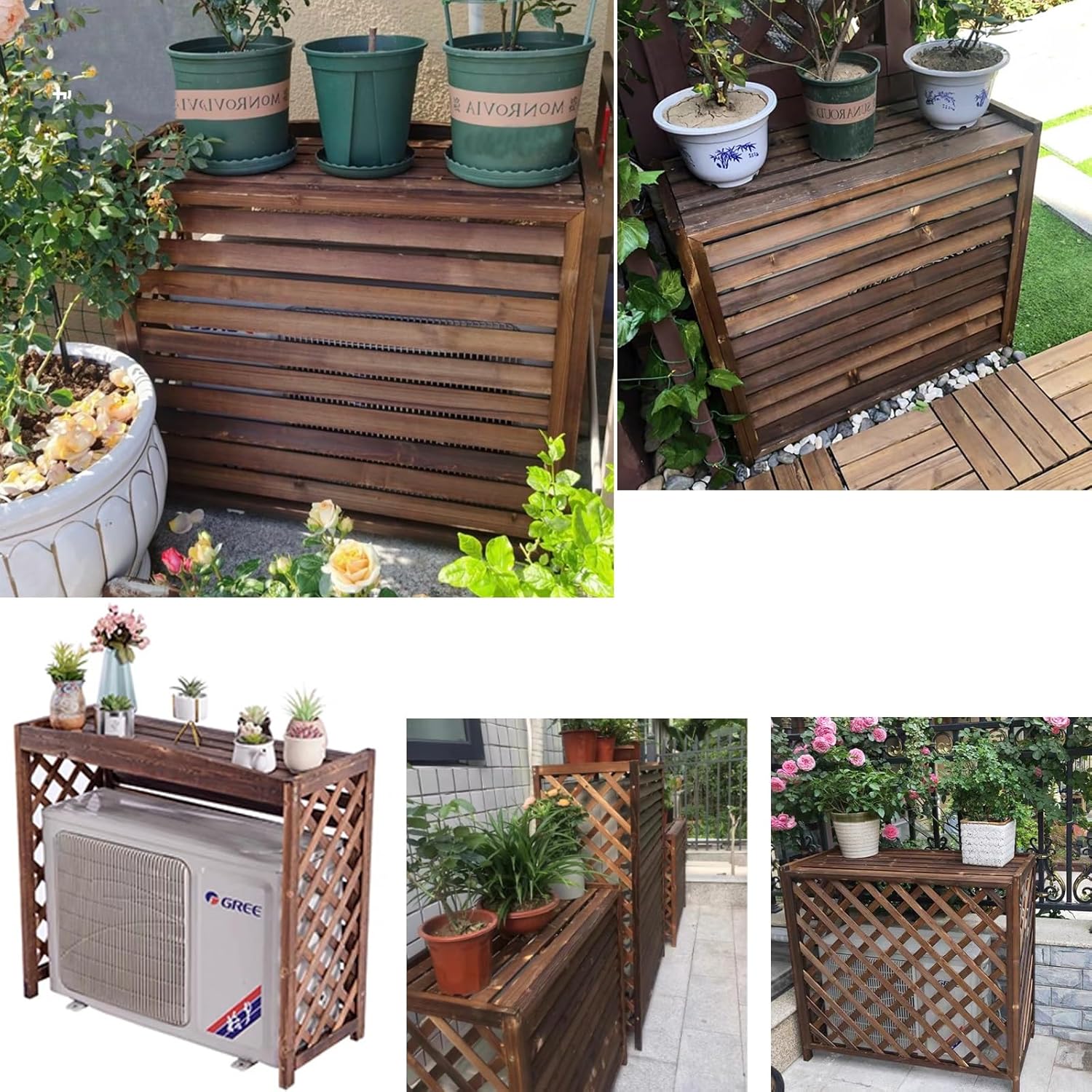 Air Conditioner Cover Wood Ac Covers for Outside Decorative Ac Unit Cover Air Conditioner Covers for Outside Heat Pump Cover HVAC Cover Brown B