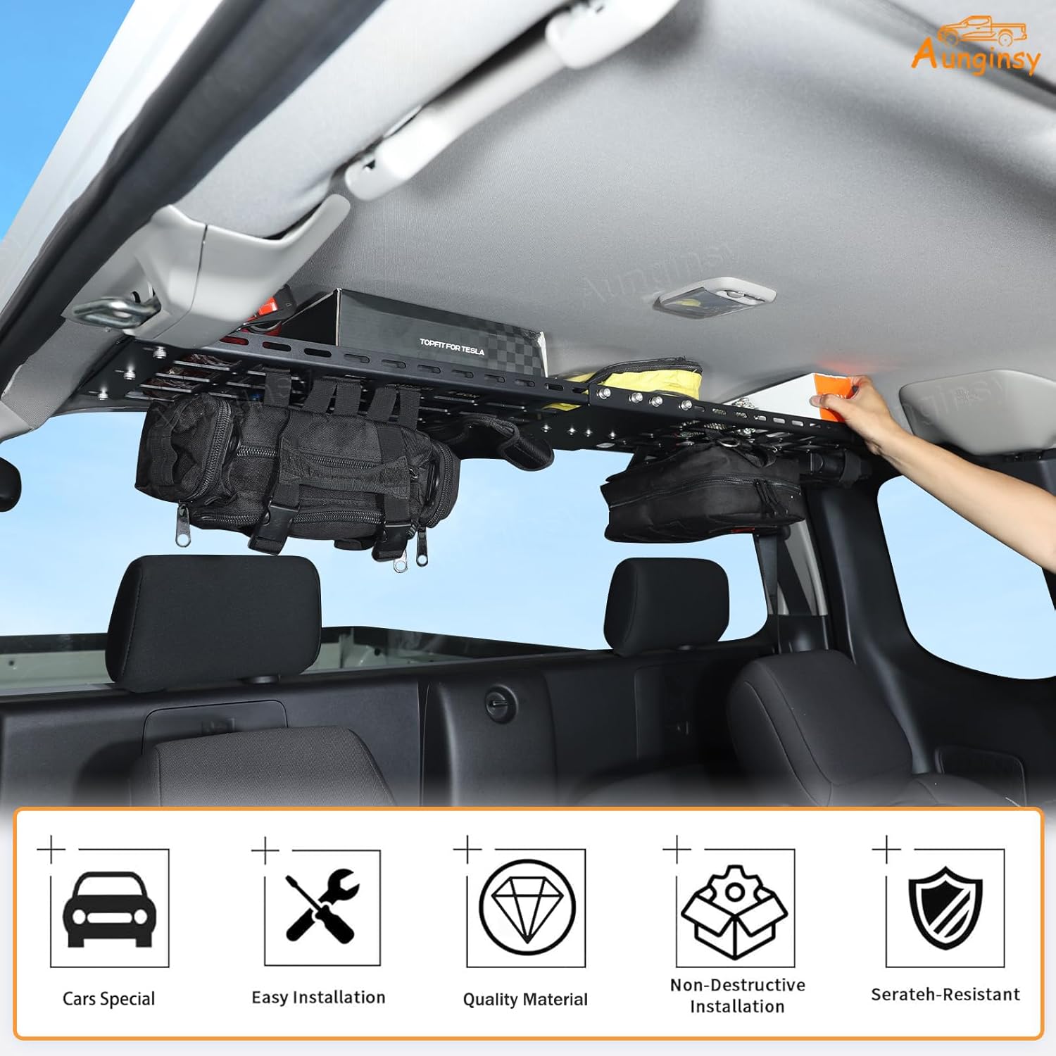 Car Interior Rear Trunk Cargo Rack Basket Tray Compatible with Nissan Frontier 2022-2025 Modular Storage Luggage Carrier Roof Overhead Molle Panel System Shelf Rack Trunk Hanging Organizer Accessories