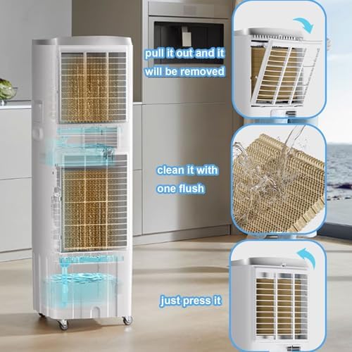 Ventless Portable Air Conditioner with Dehumidifier Stand Up Ac Unit with 25L Water Tank Device Encircling Air Supply Universal Wheel Design Air Cooler
