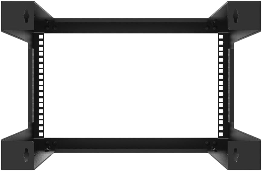 Jingchengmei 6U Wall Mount Open Frame Rack-19 Inch Server Equipment Rack- Adjustable Depth 13-18 Inches 2 Post Open Frame Cabinet- Black (6U13-18InD)