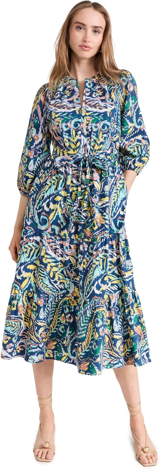 Shoshanna Women's Sunny Printed V-Neck Midi Dress