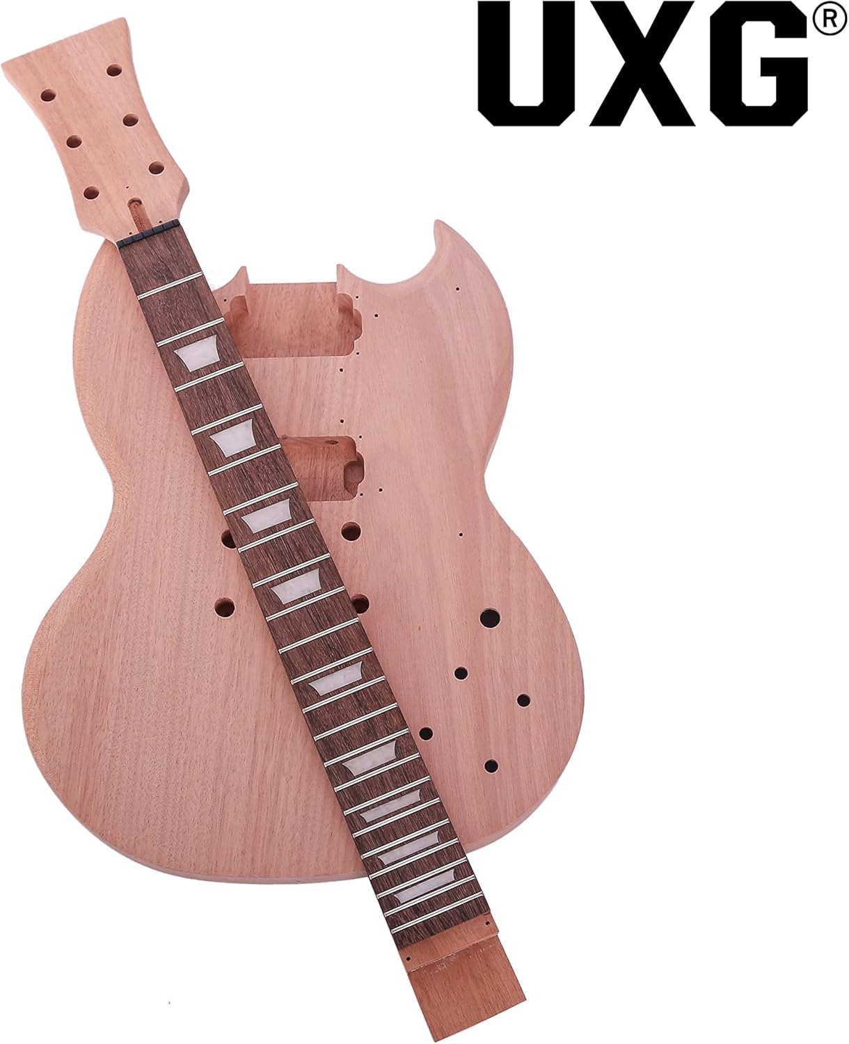 SG Style DIY Electric Guitar Kits,Mahogany Body, Mahogany Neck and Rosewood Fingerboard, H-H Pickup Configuration，Natural