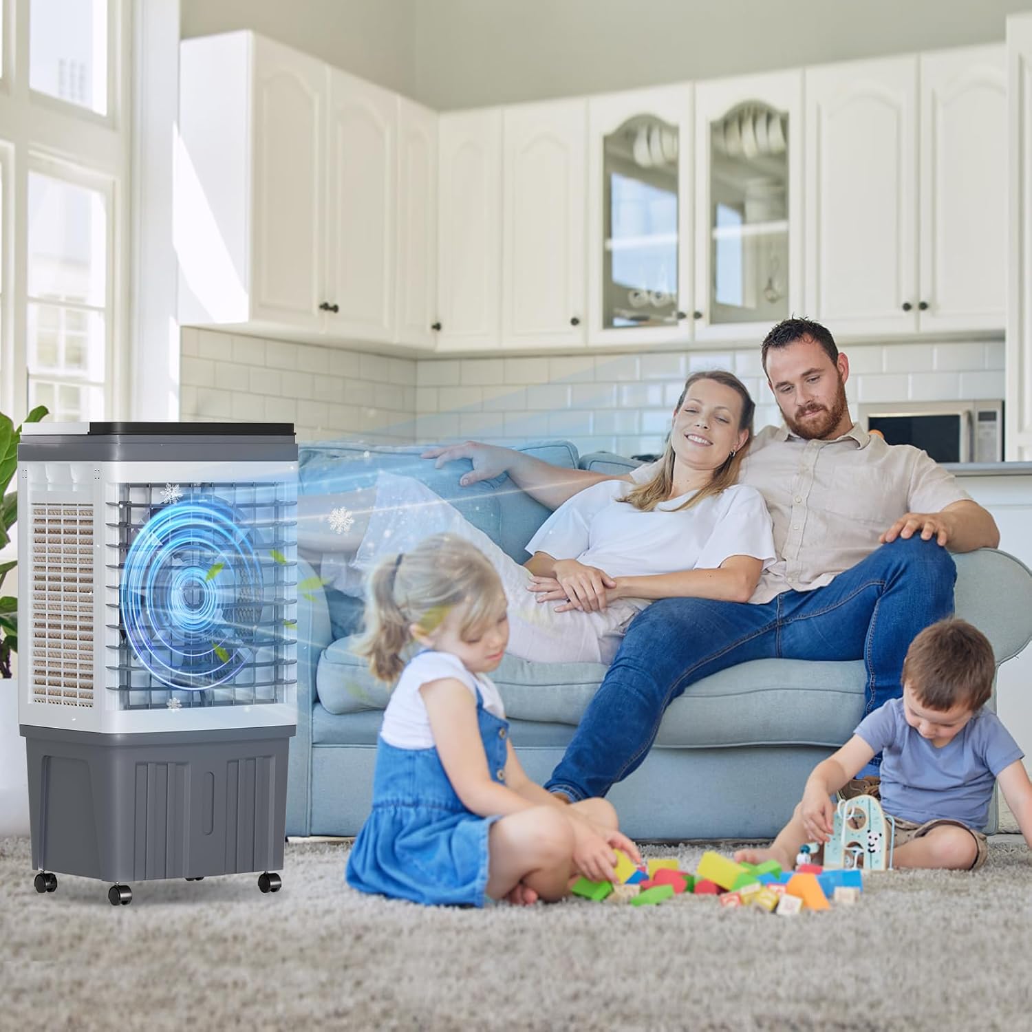 110V Evaporative Air Cooler with 6.6 Gal Water Tank, 3 IN 1 Portable Air Conditioners with Remote, Portable Air Cooler with Water Level Alarm, 3 Speeds, 7.5H Timer, Ideal for Indoor, Outdoor