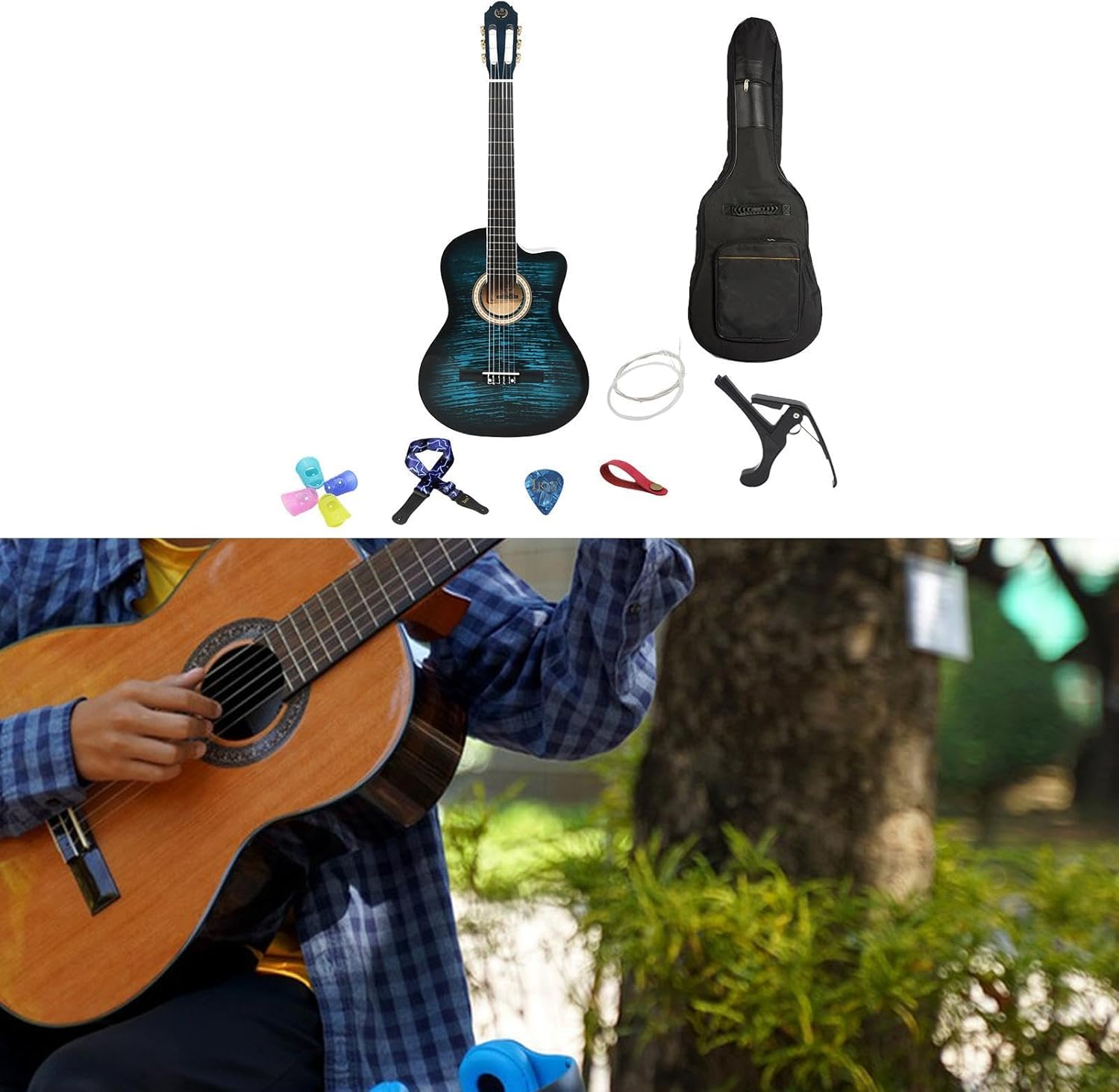 Acoustic Guitar Folk Guitar Musical Instrument Lightweight Adult Performance Grade Notched Guitar for Adult Kids Performances Blue(Blue)