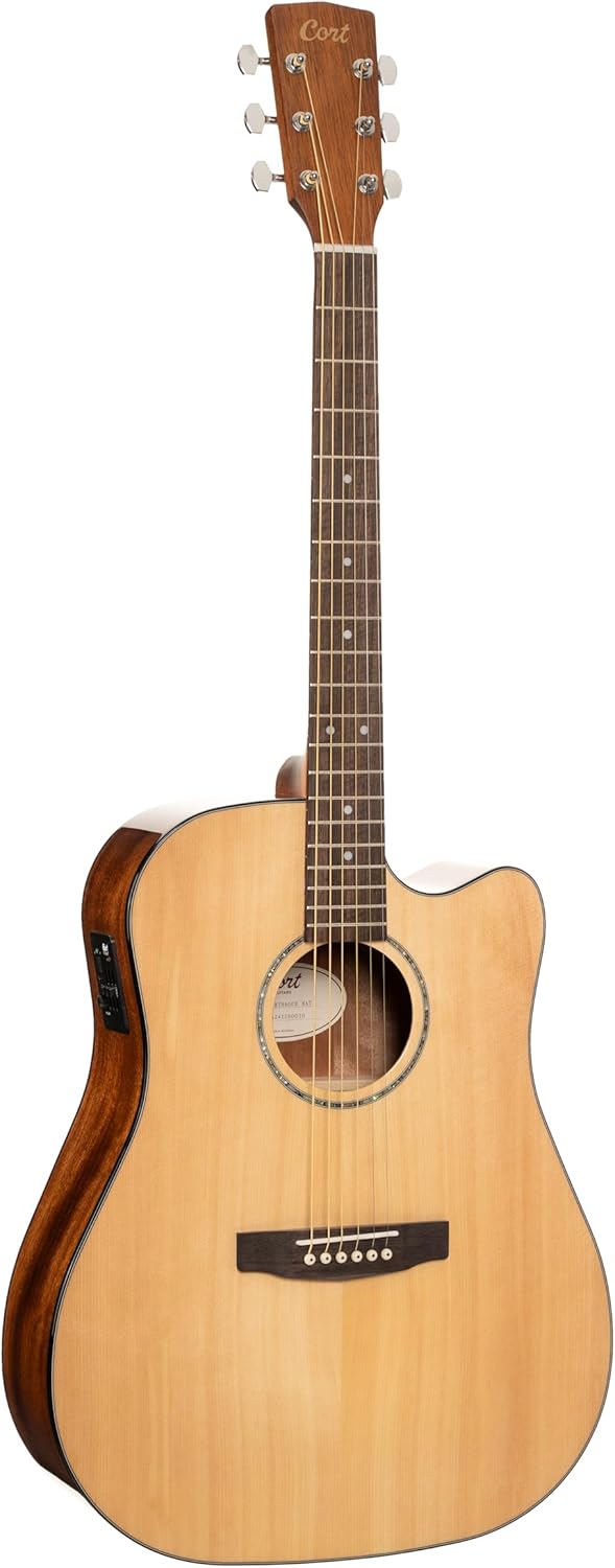 Cort EARTH60CENAT Earth 60 Dreadnought Solid Top Acoustic Electric Guitar, Natural Gloss