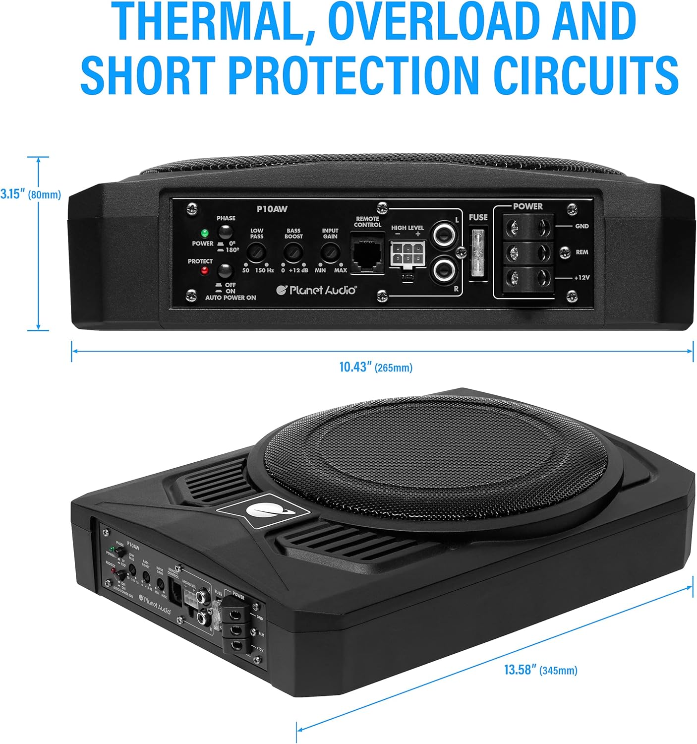 Planet Audio P10AWK Amplified Car Subwoofer - 1000 Watts, Low Profile, 10 Inch Subwoofer, 8 Gauge Amplifier Installation Kit Included. Great for Vehicles That Need Bass But Have Limited Space