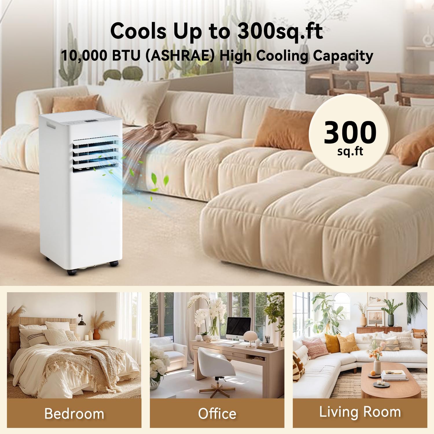 Portable Air Conditioners, 10000BTU 4-in-1 AC Unit, Fast Cooling, Dehumidifier, Fan, 24H Timer Quiet Sleep, Remote Control, Window Kit, for Home/Office/Dorm